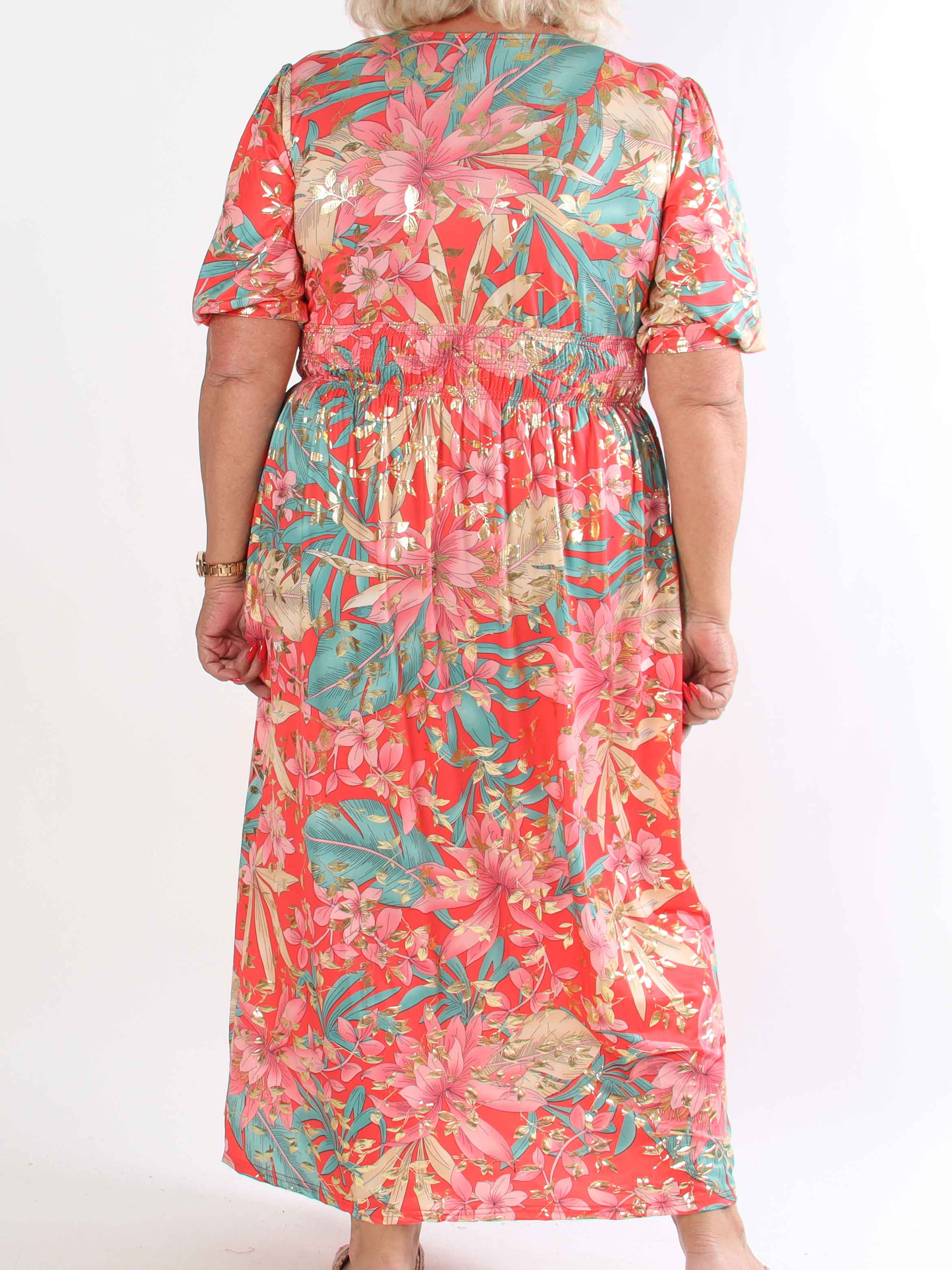 Pamina Leaf - Lång elastisk plus size klänning med bladmotiv