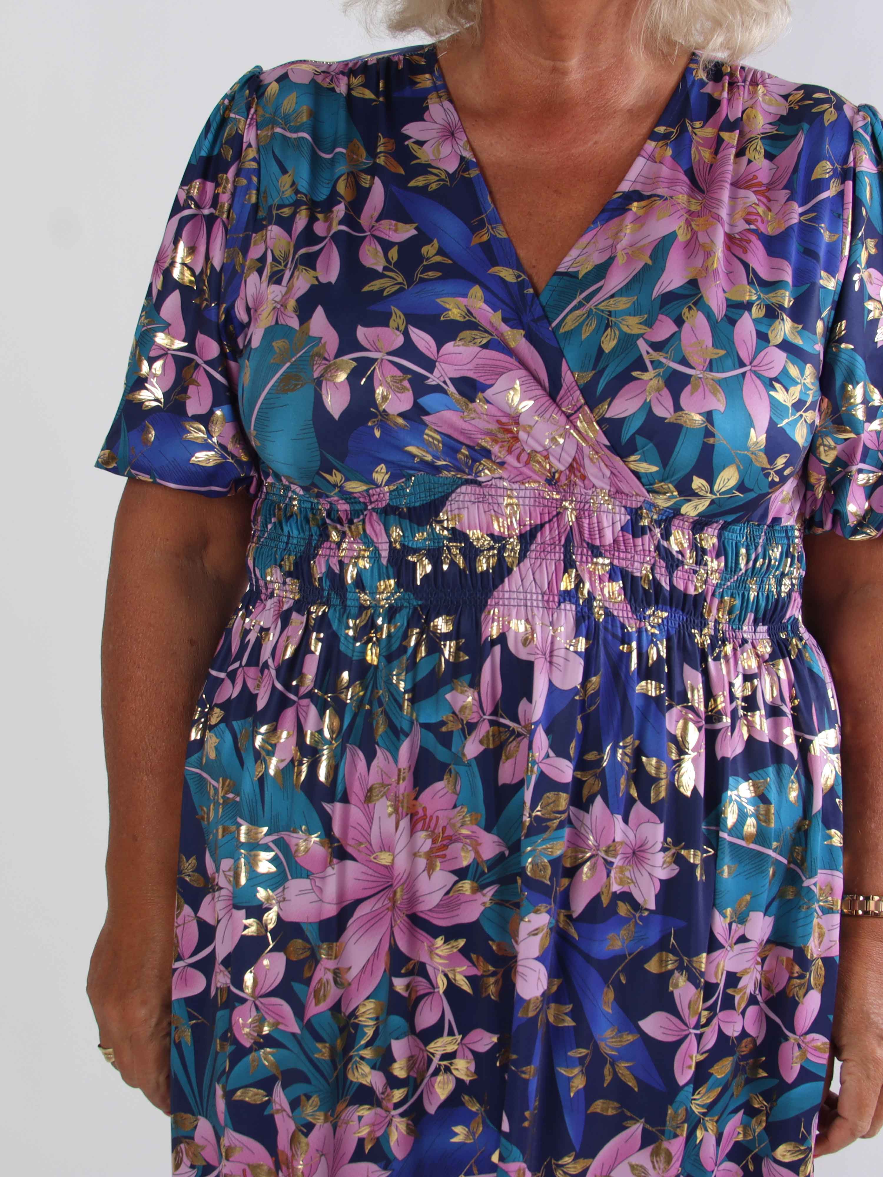 Pamina Leaf - Lång elastisk plus size klänning med bladmotiv