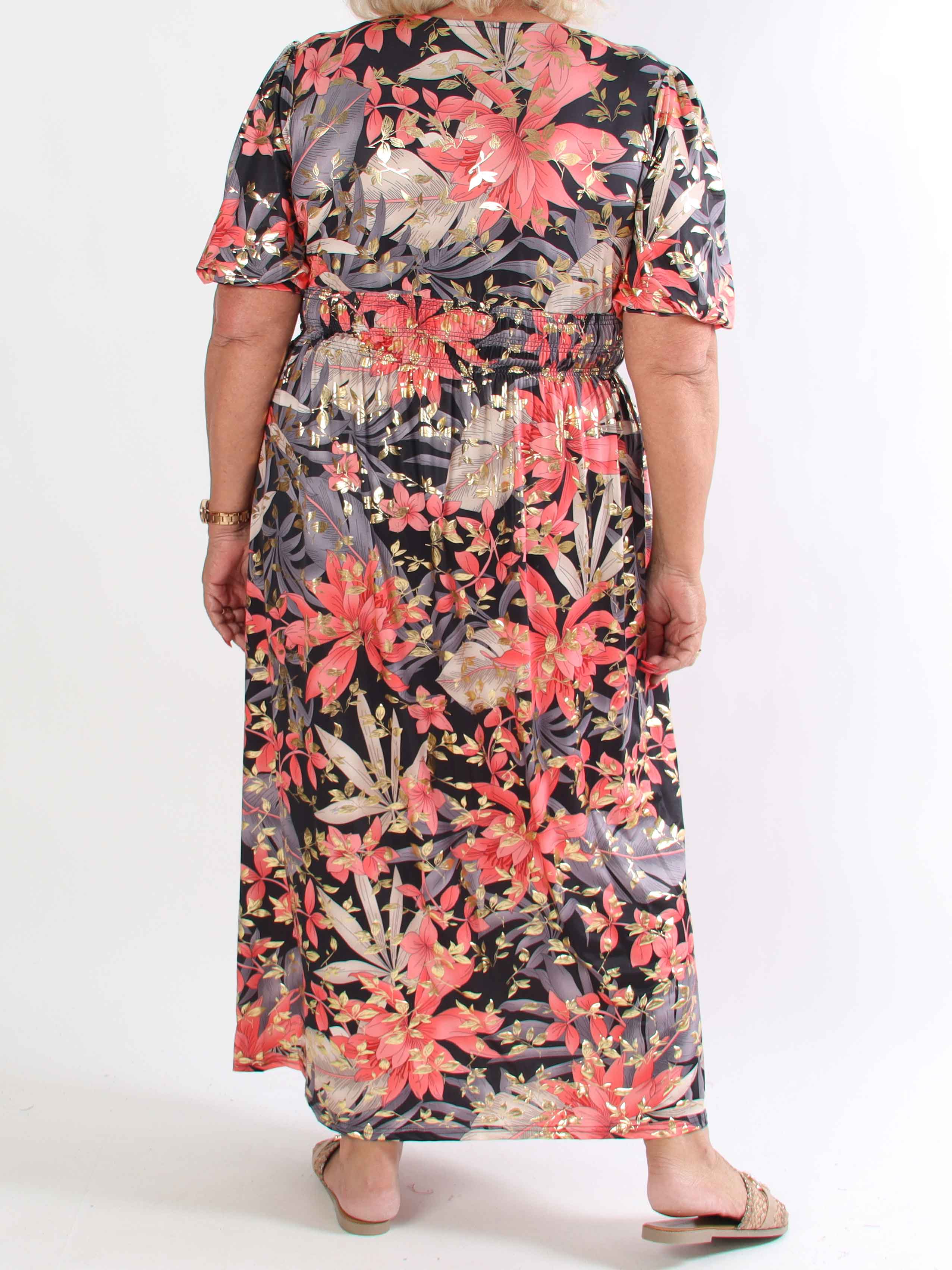 Pamina Leaf - Lång elastisk plus size klänning med bladmotiv