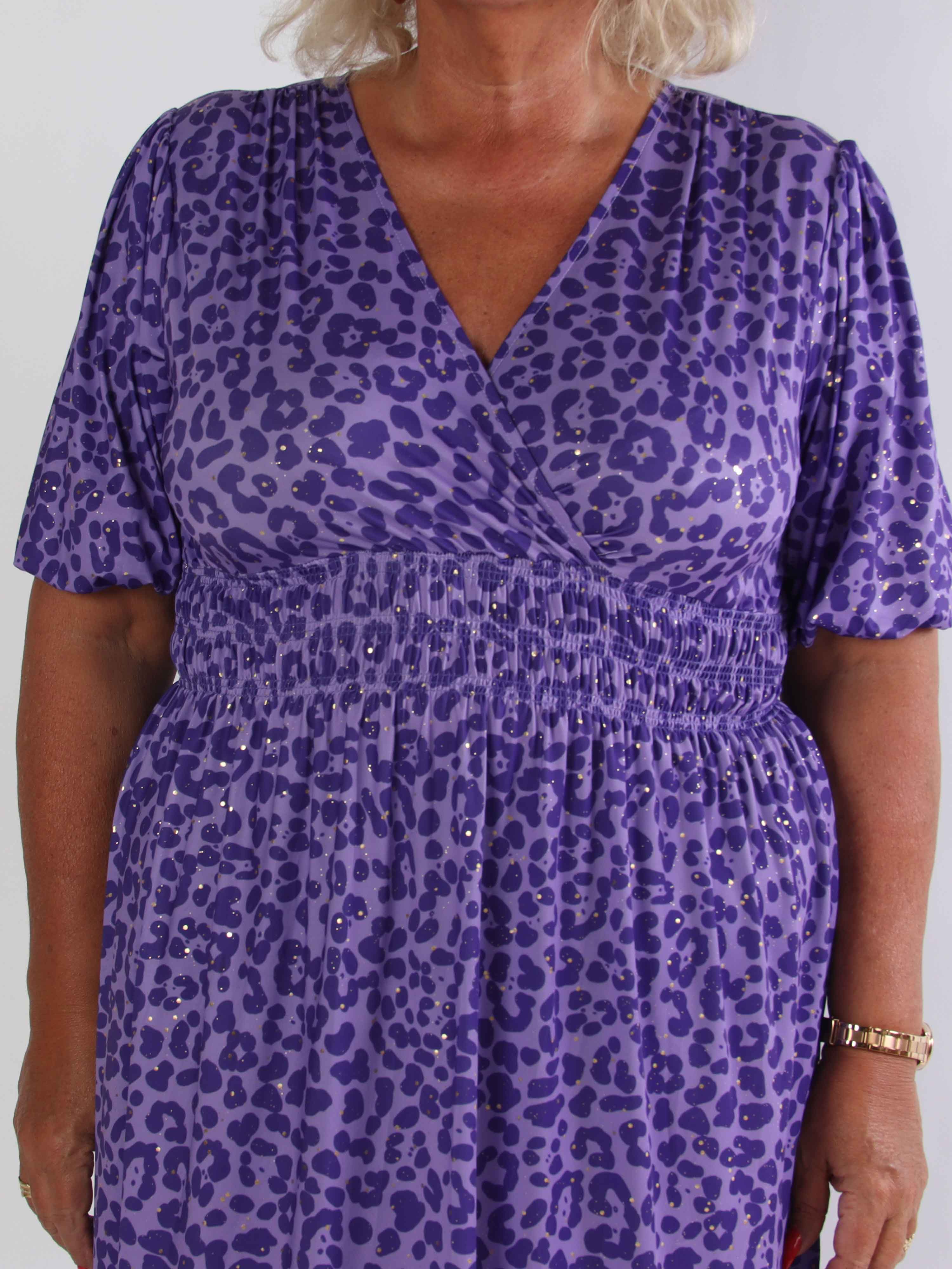 Pamina Leo Short - Kort elastisk plus size kjole i leopardprint