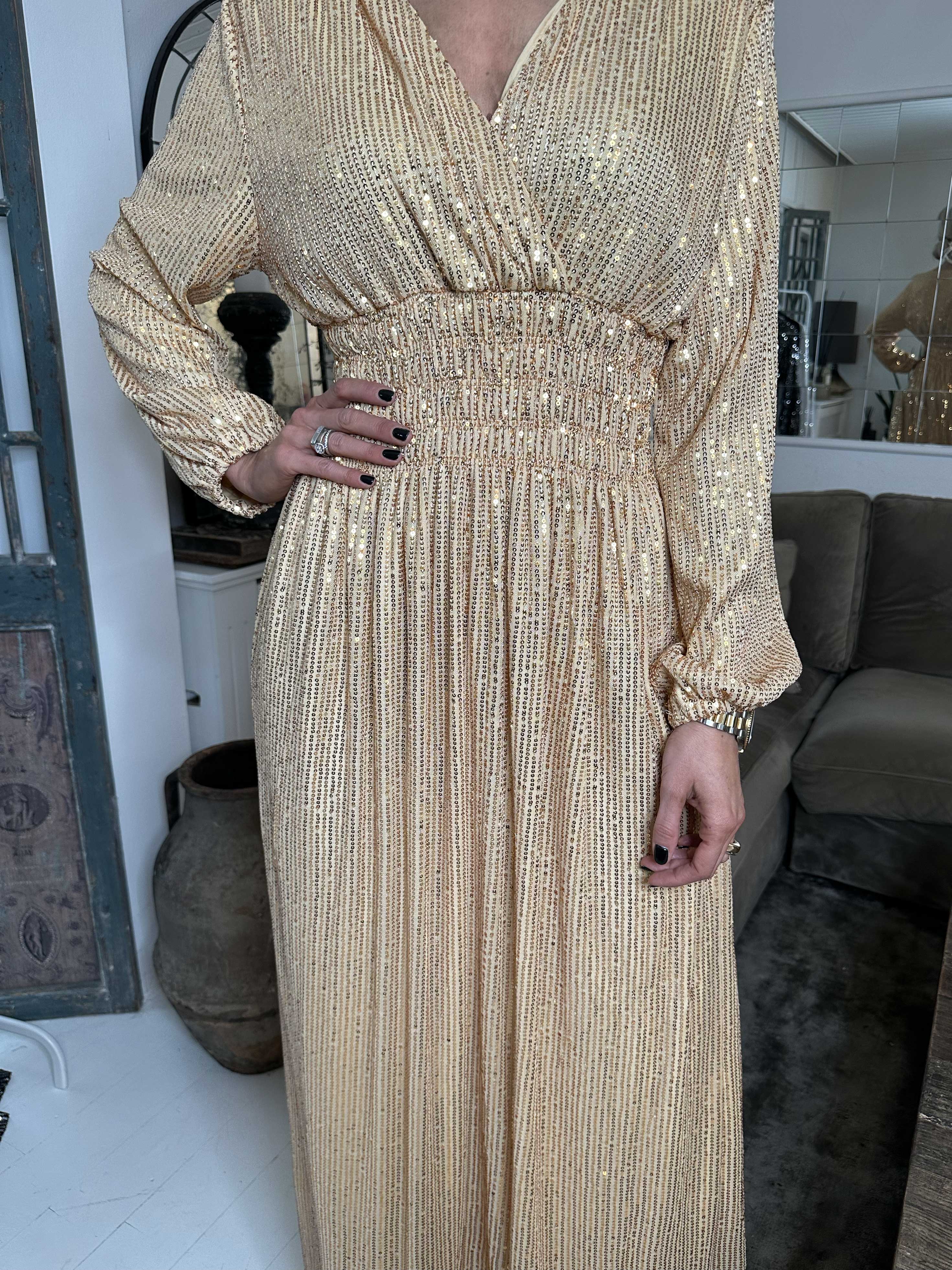 Pams Glitter L/S - Lång vacker klänning med paljetter