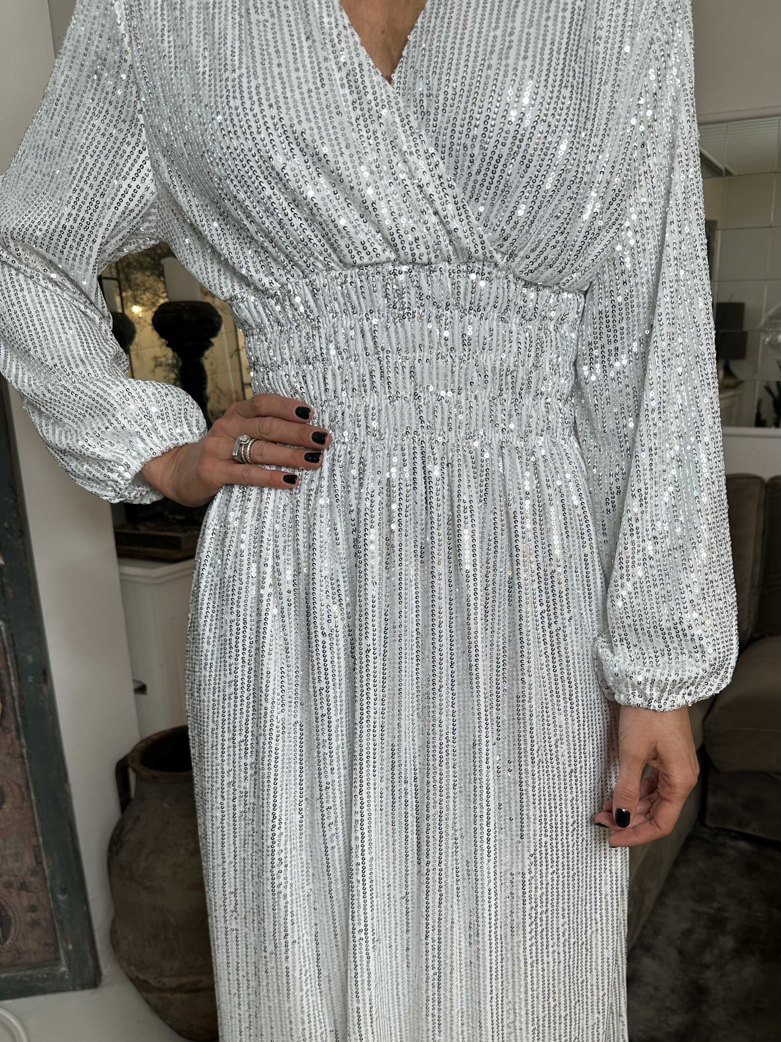 Pams Glitter L/S - Lång vacker klänning med paljetter