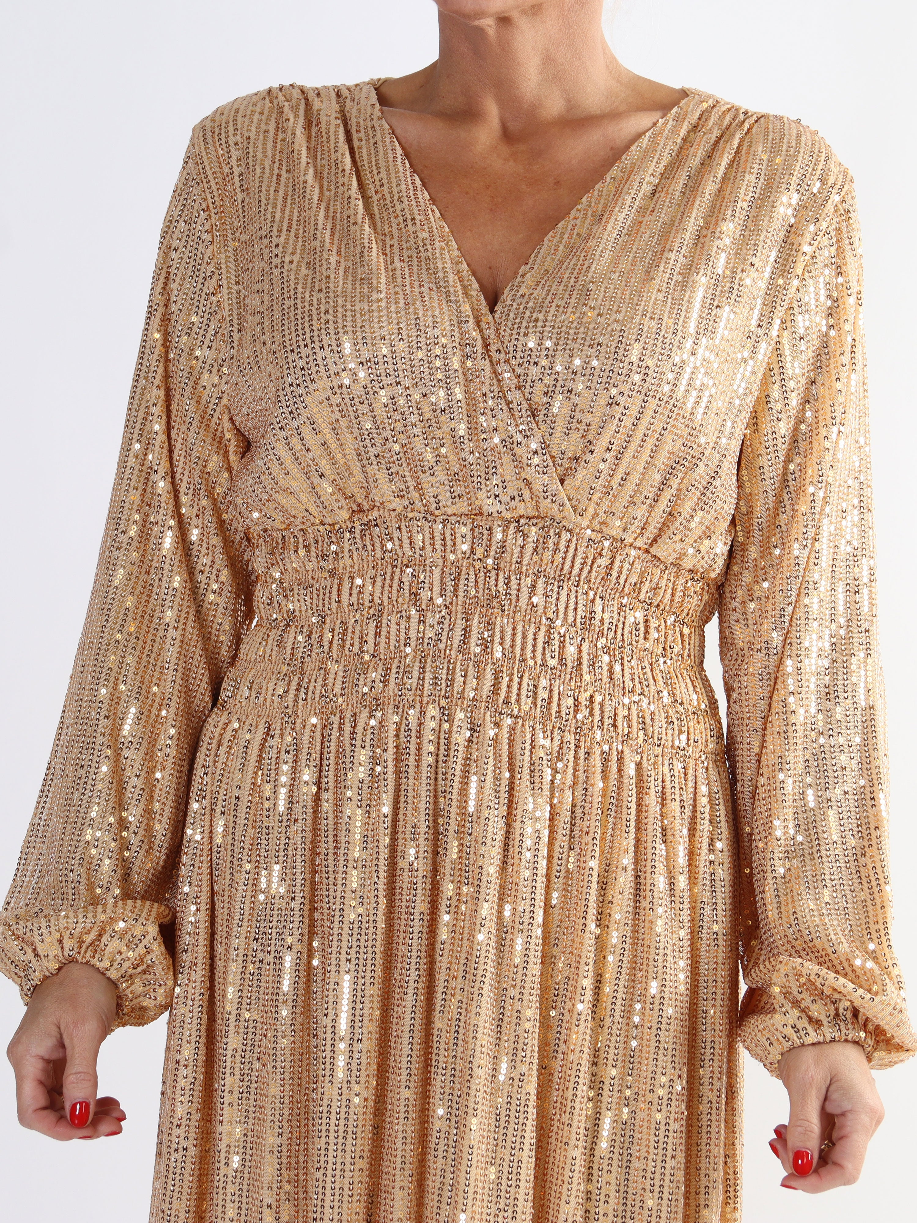 Pams Glitter L/S - Lång plus size klänning med paljetter