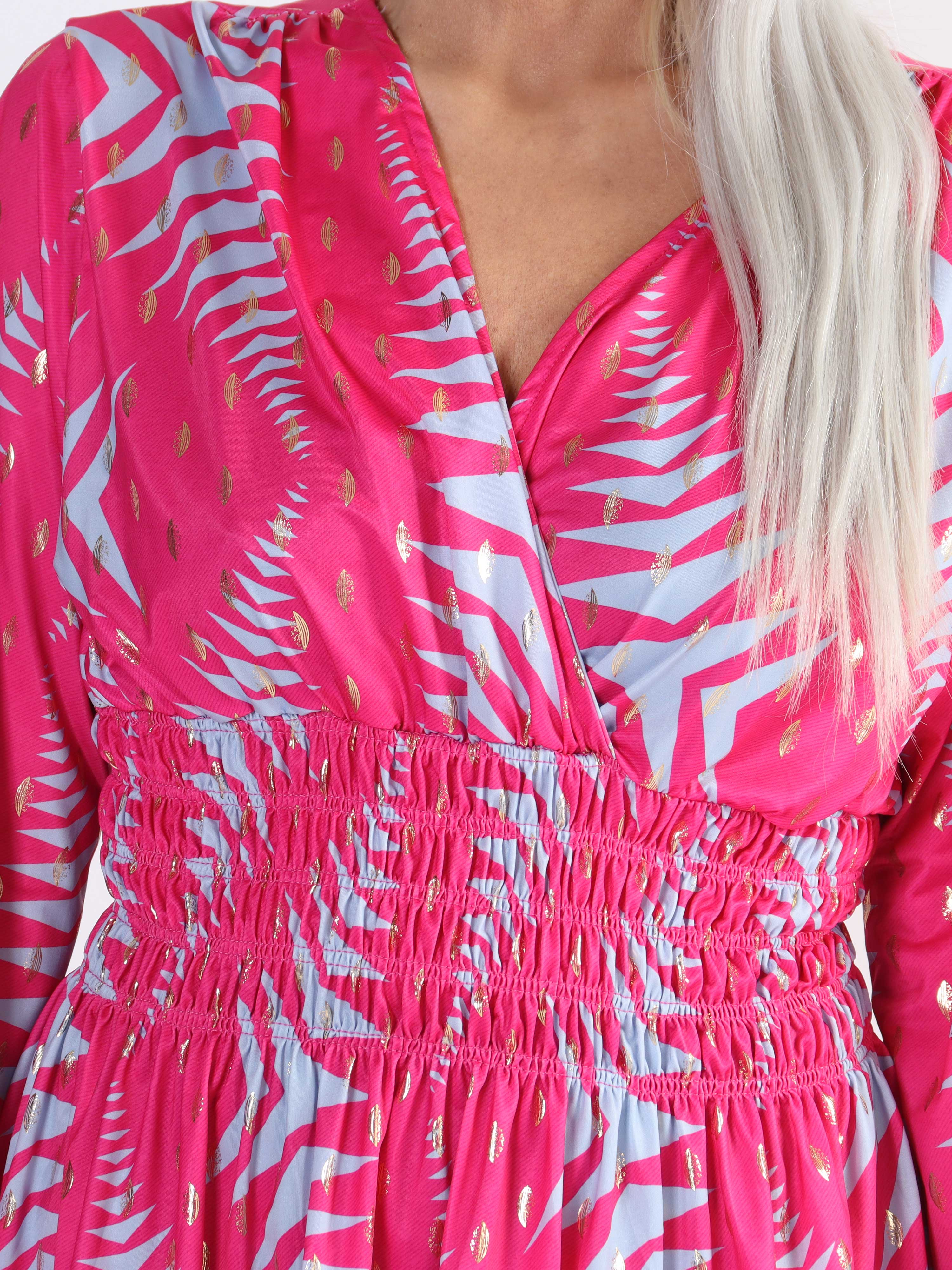 Pams Pattern Shirt L/S - Elastisk plus size blus i skrynkelfritt tyg