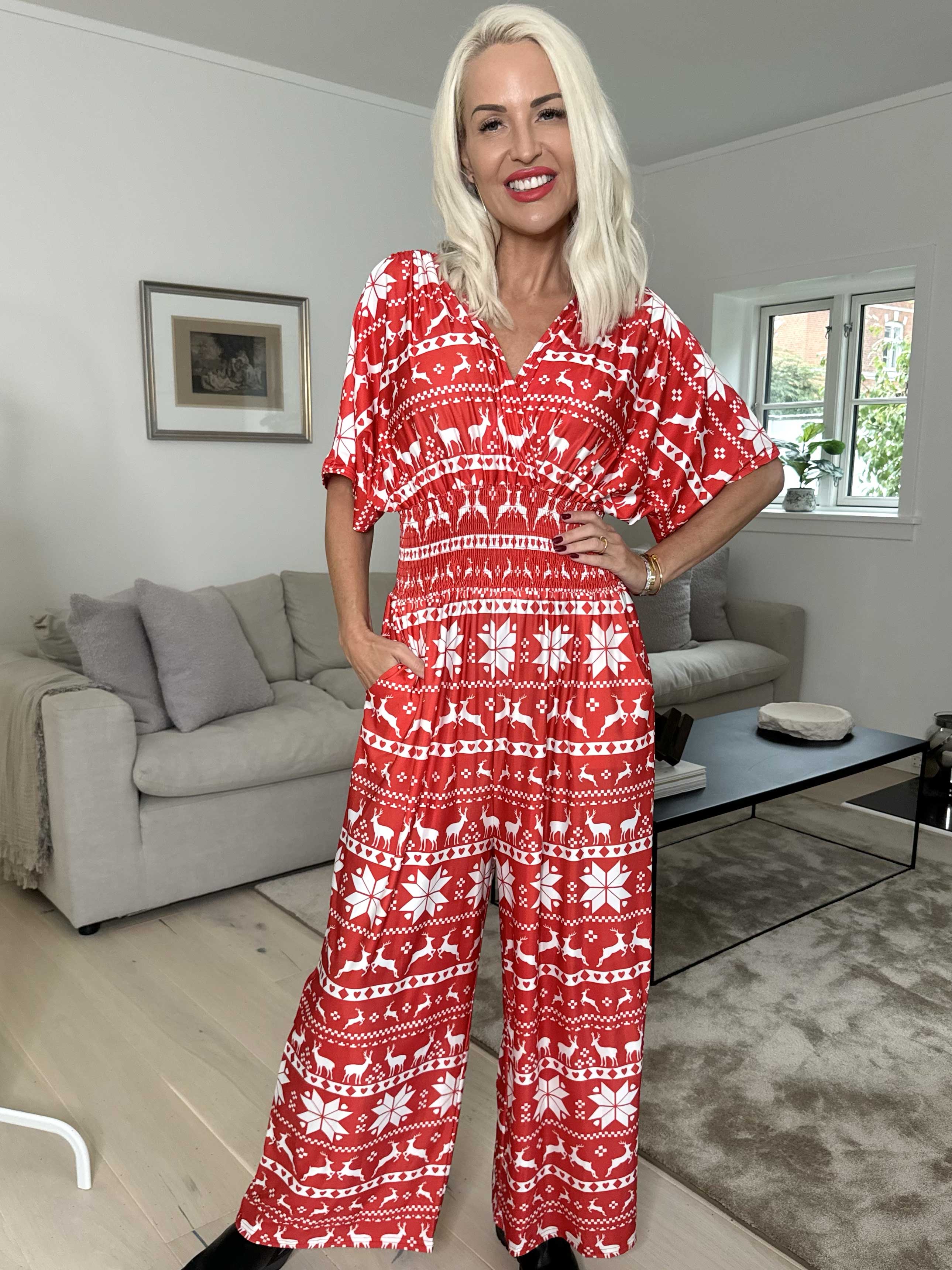 Pams Snow Jumpsuit - Elastisk jumpsuit med jultryck
