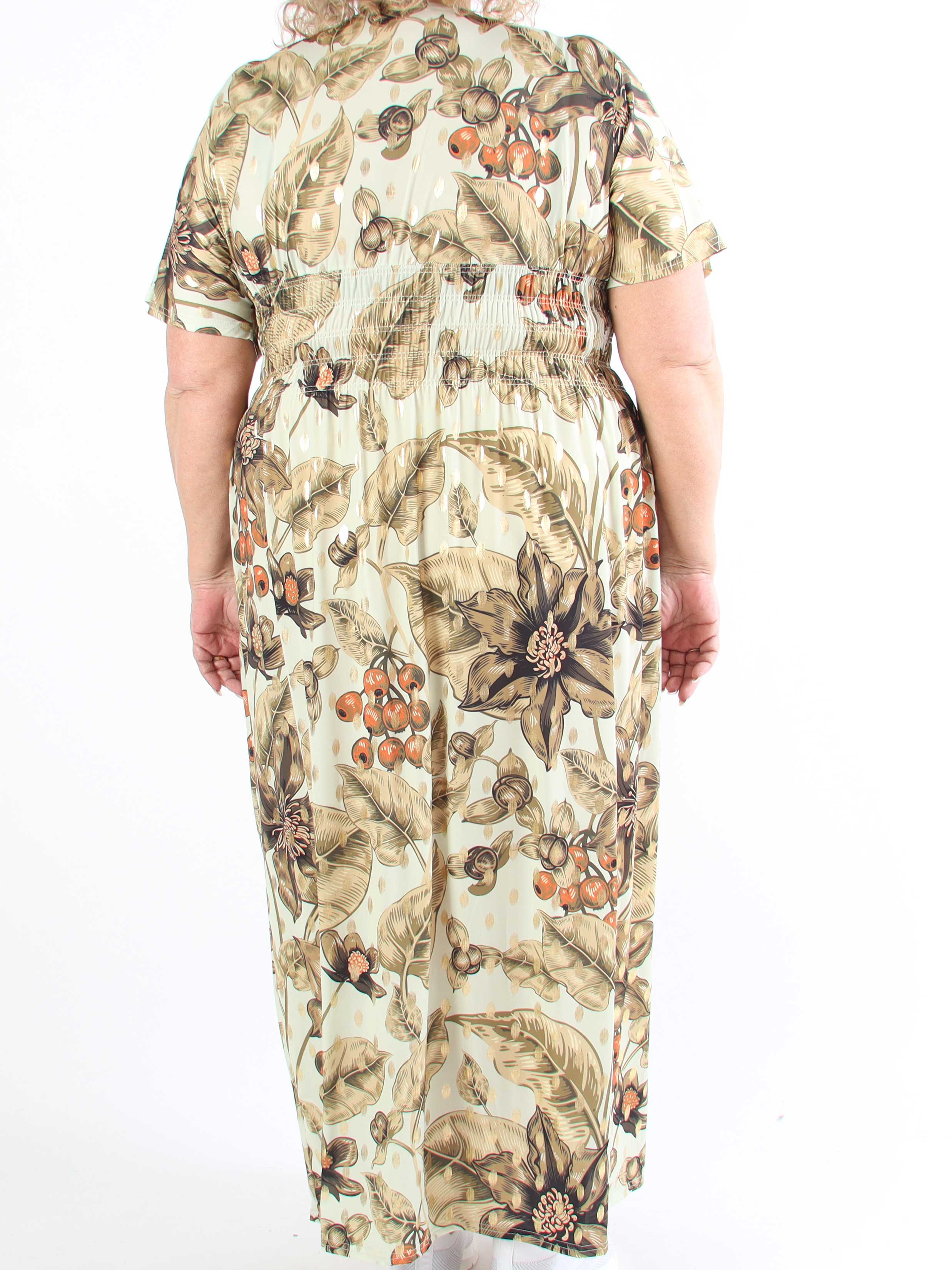 Pams Berry - Lång plus size-klänning med resår och smockad midja