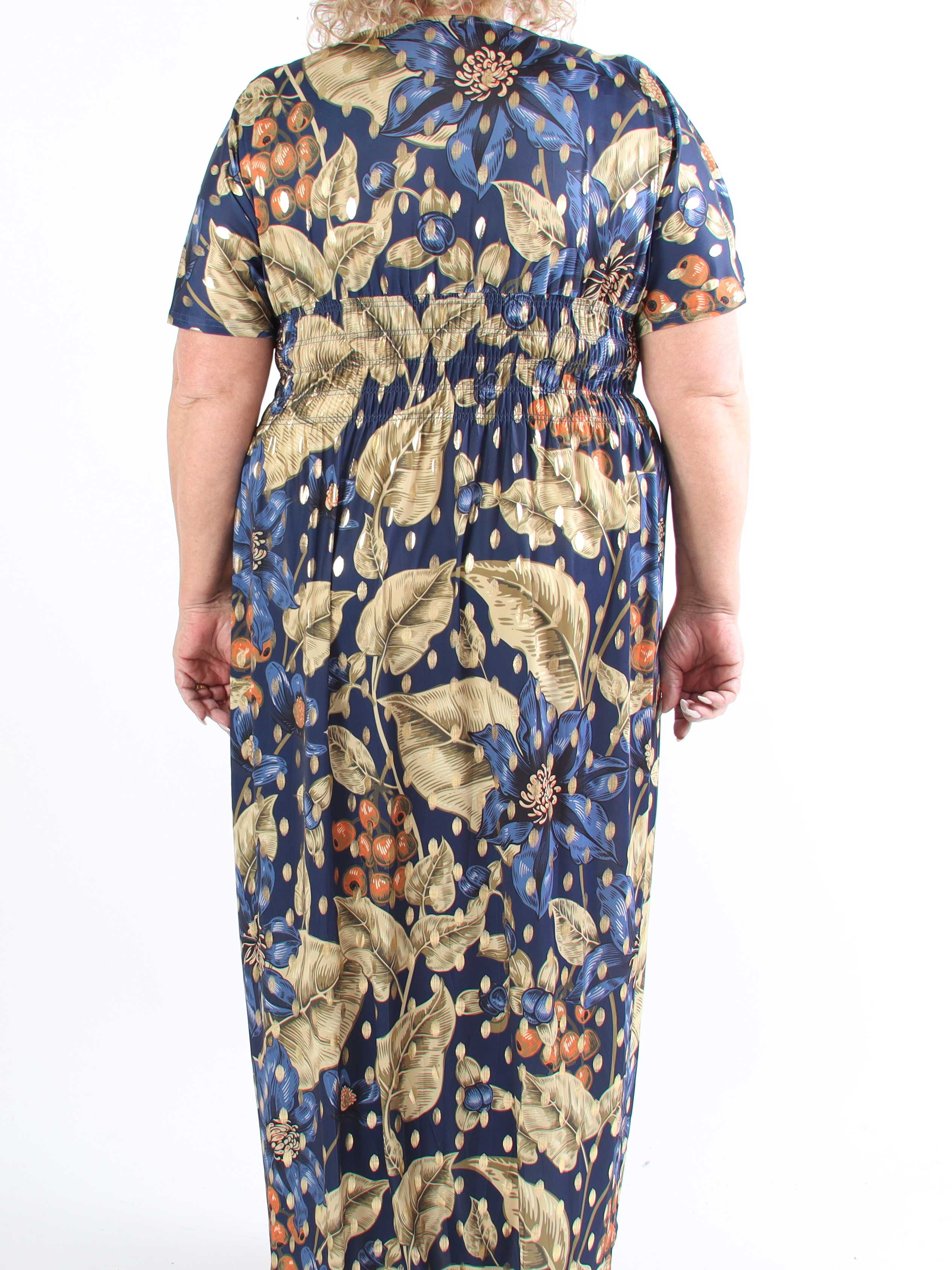Pams Berry - Lång plus size-klänning med resår och smockad midja