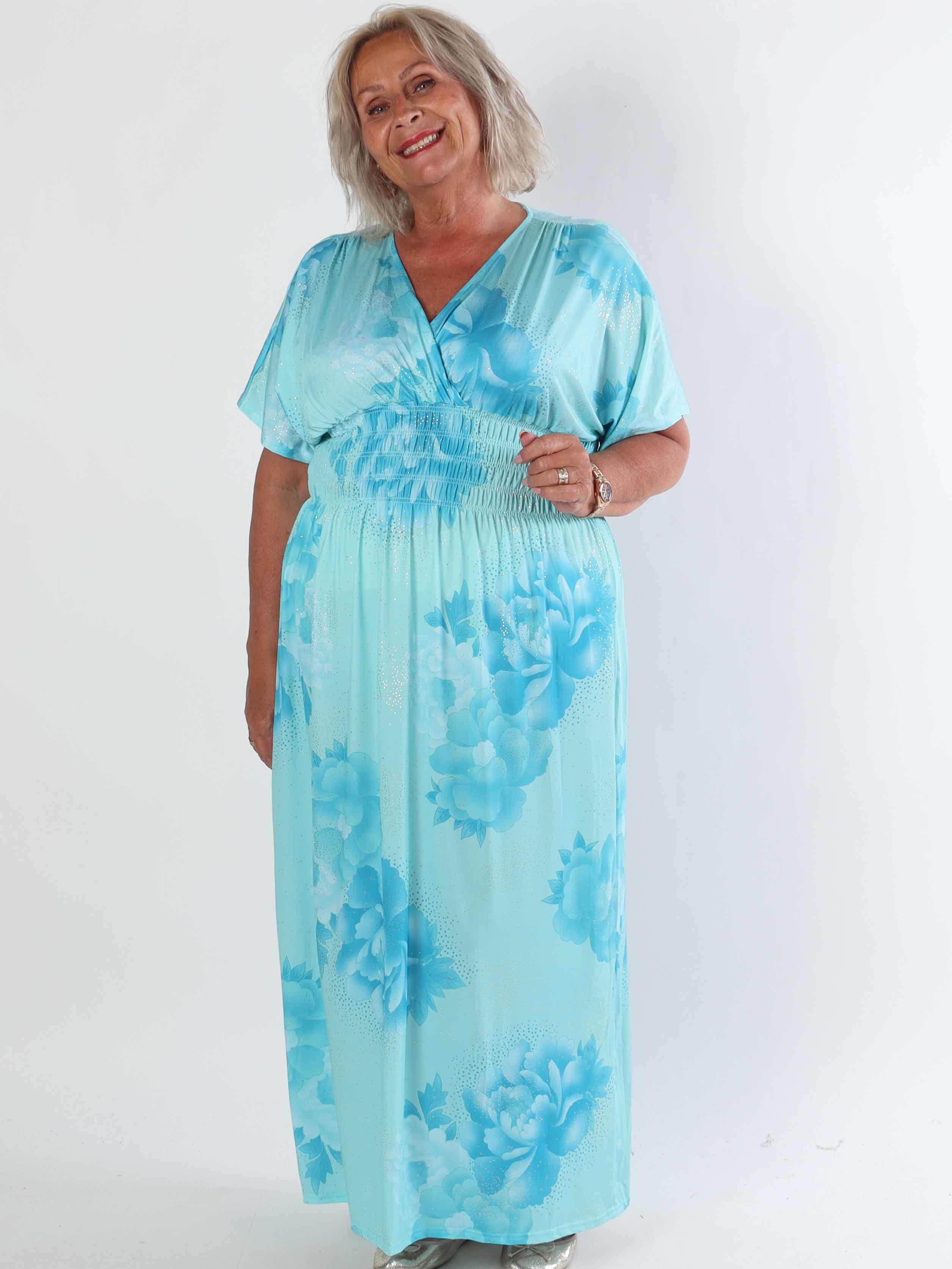 Pams Big Flower - Plus size elastisk klänning med blomster motiv