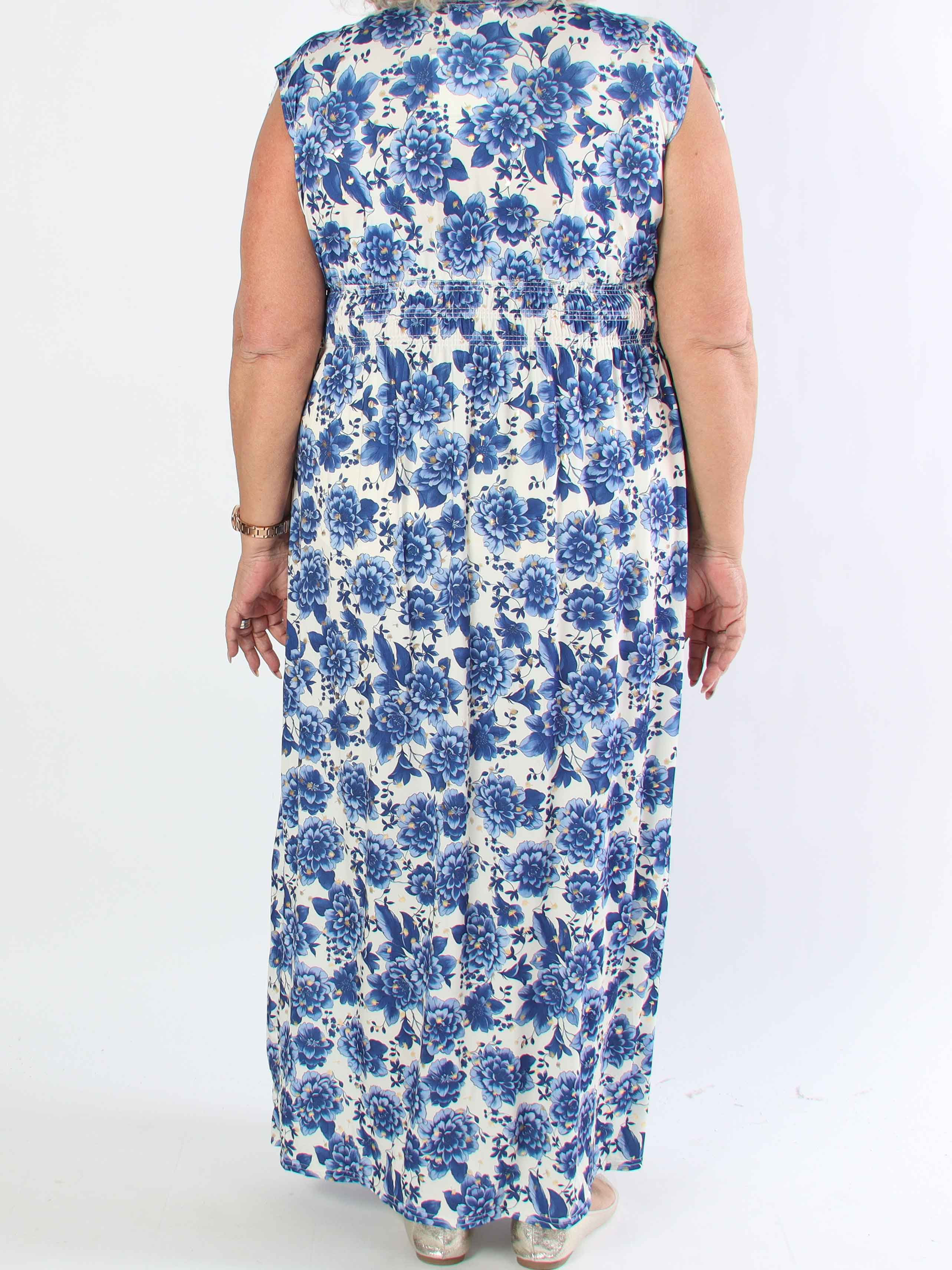 Pams Blossom Sleeveless - Lång plus size elastisk klänning i blommigt mönster