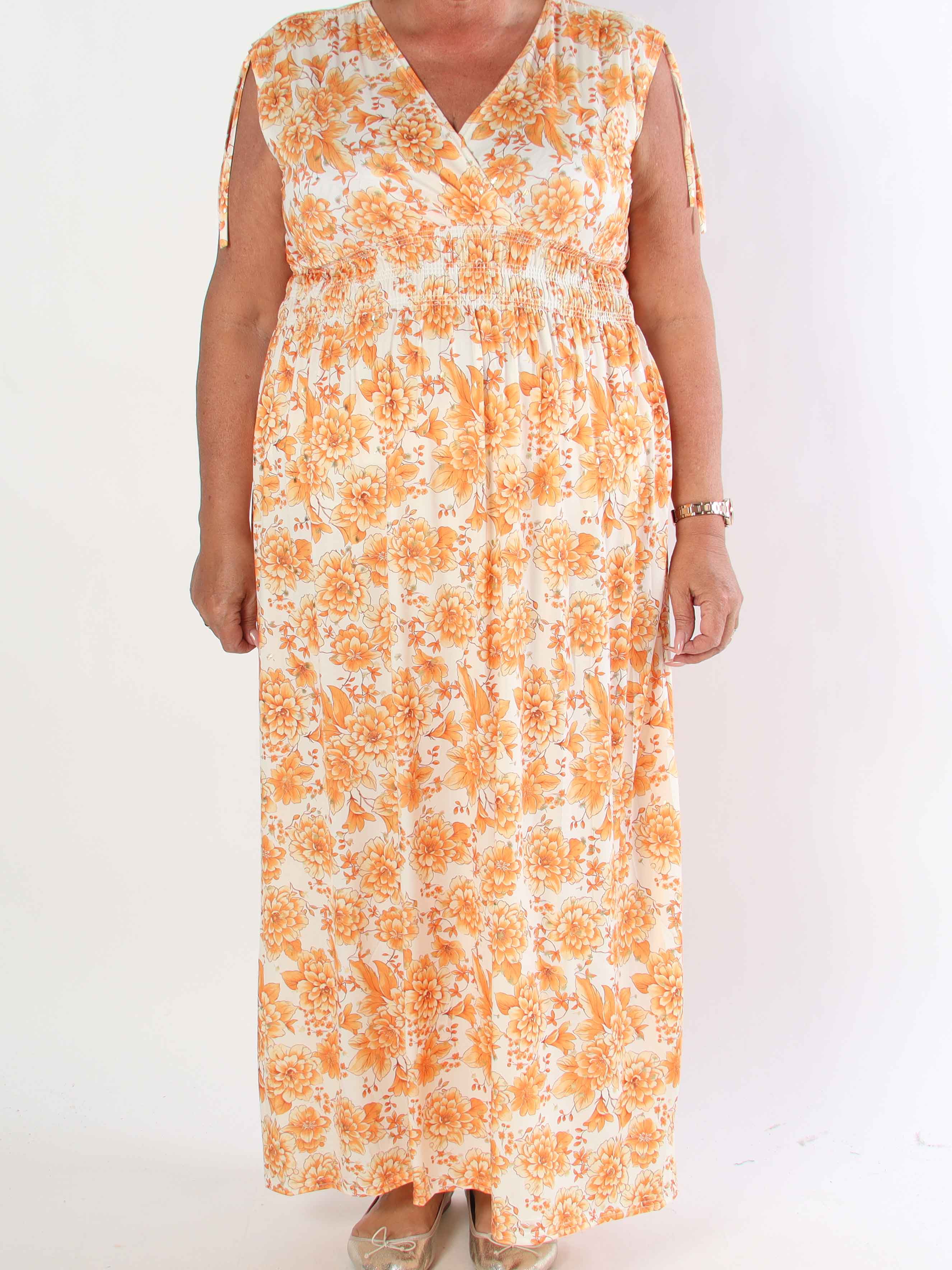 Pams Blossom Sleeveless - Lång plus size elastisk klänning i blommigt mönster