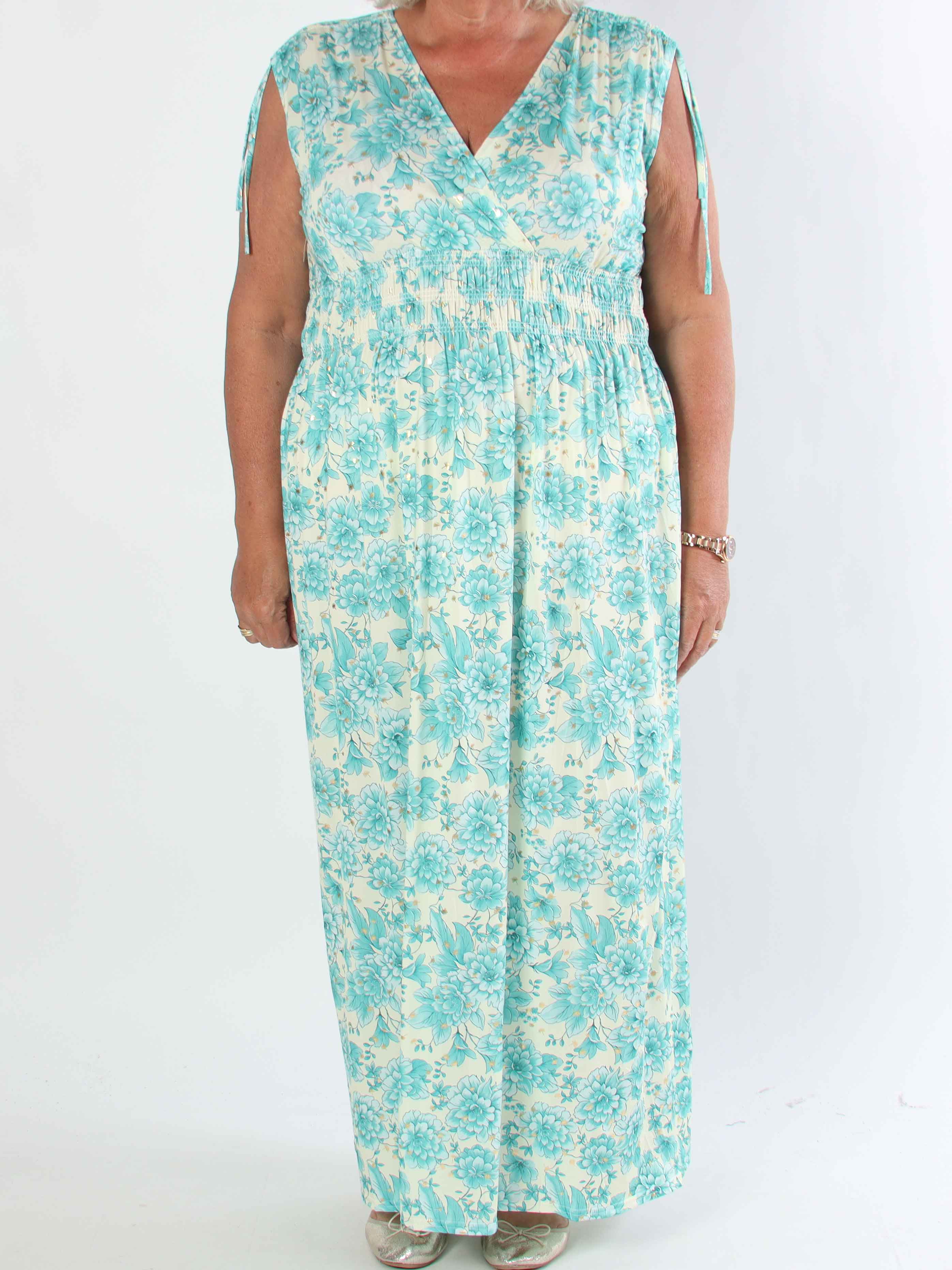 Pams Blossom Sleeveless - Lång plus size elastisk klänning i blommigt mönster
