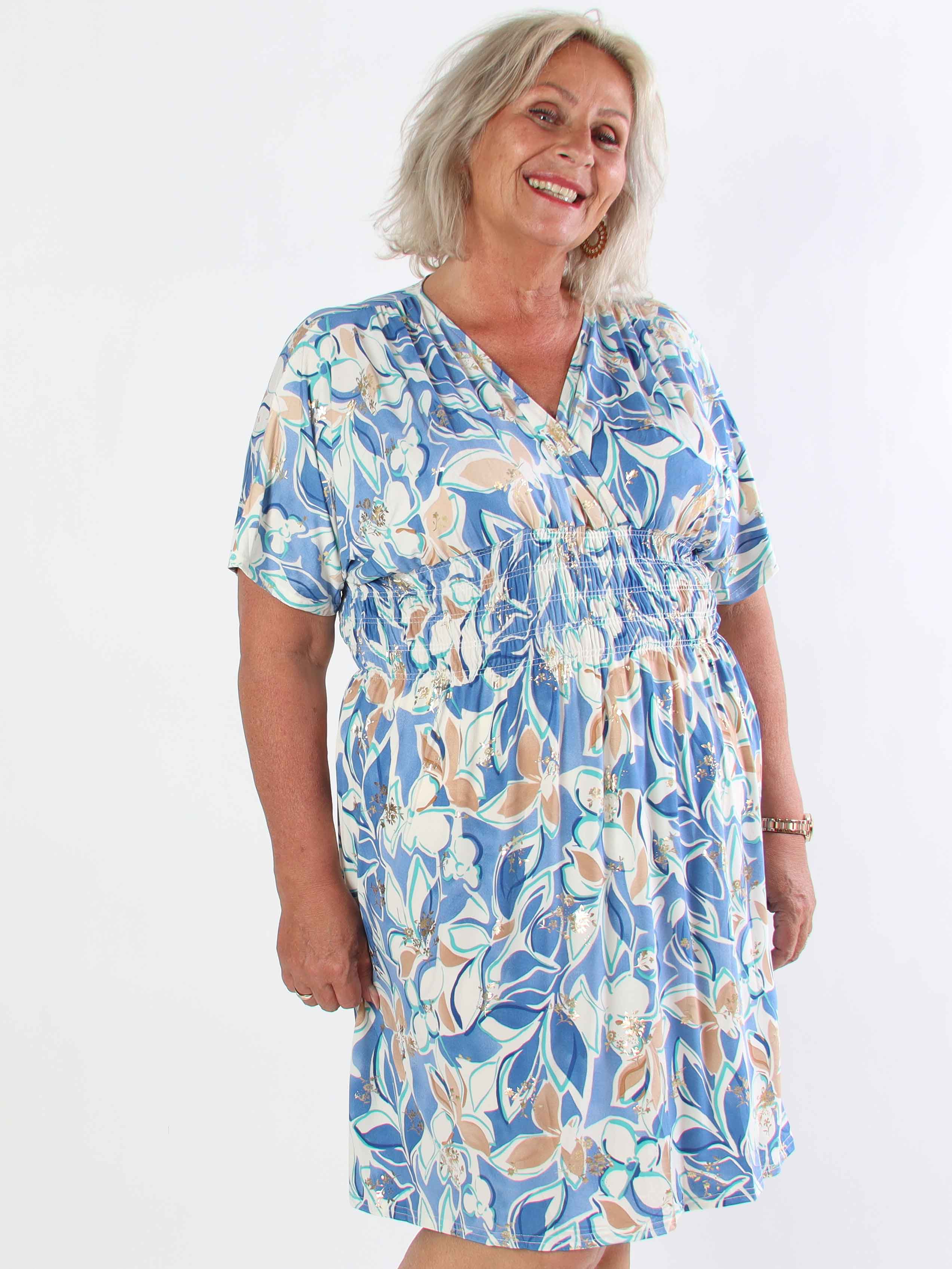 Pams Blossoming Short - Elastisk mönstrad plus size klänning med resår
