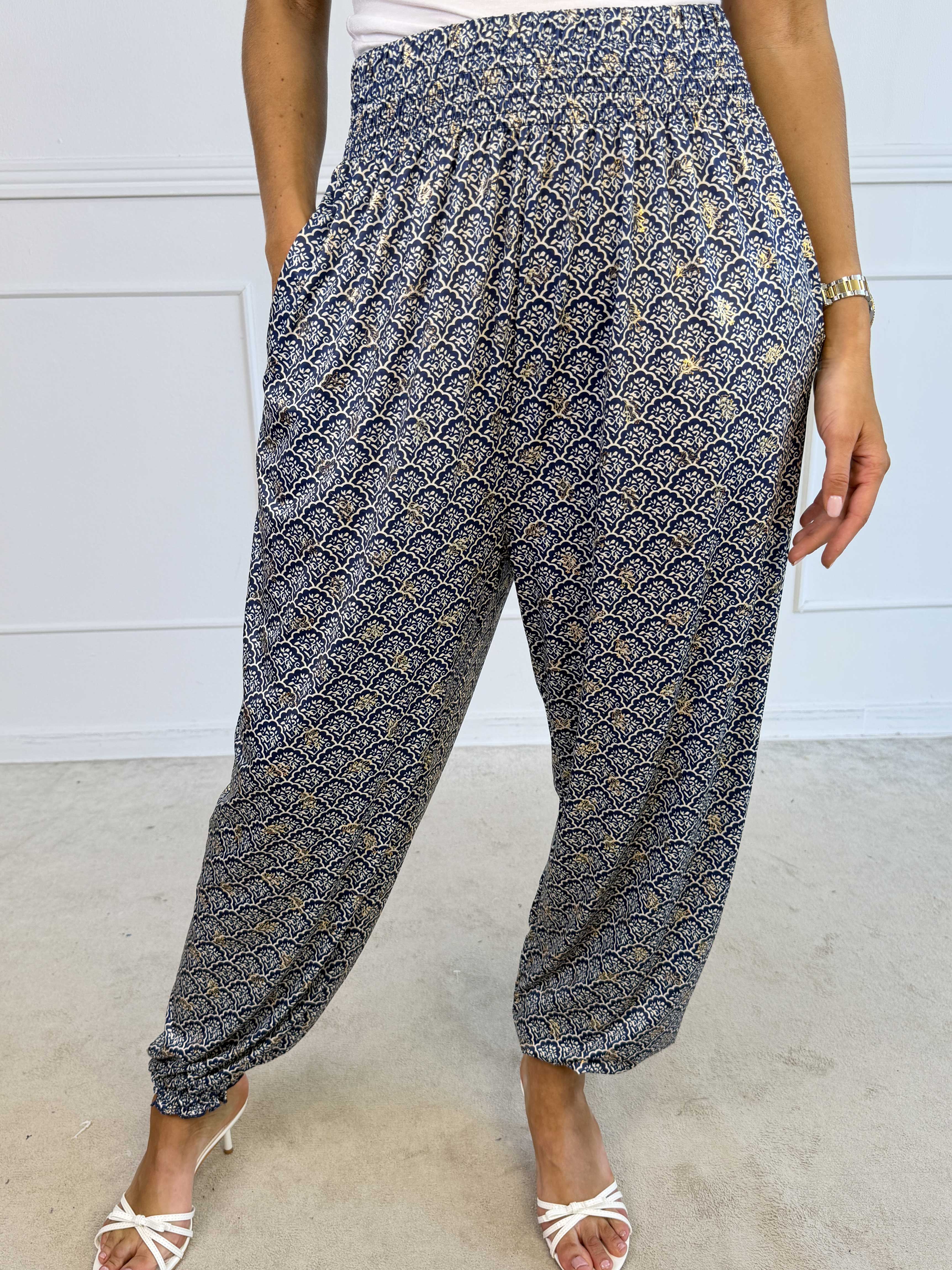 Pams Pattern Harem Pants - Elastiske bukser med smock i taljen