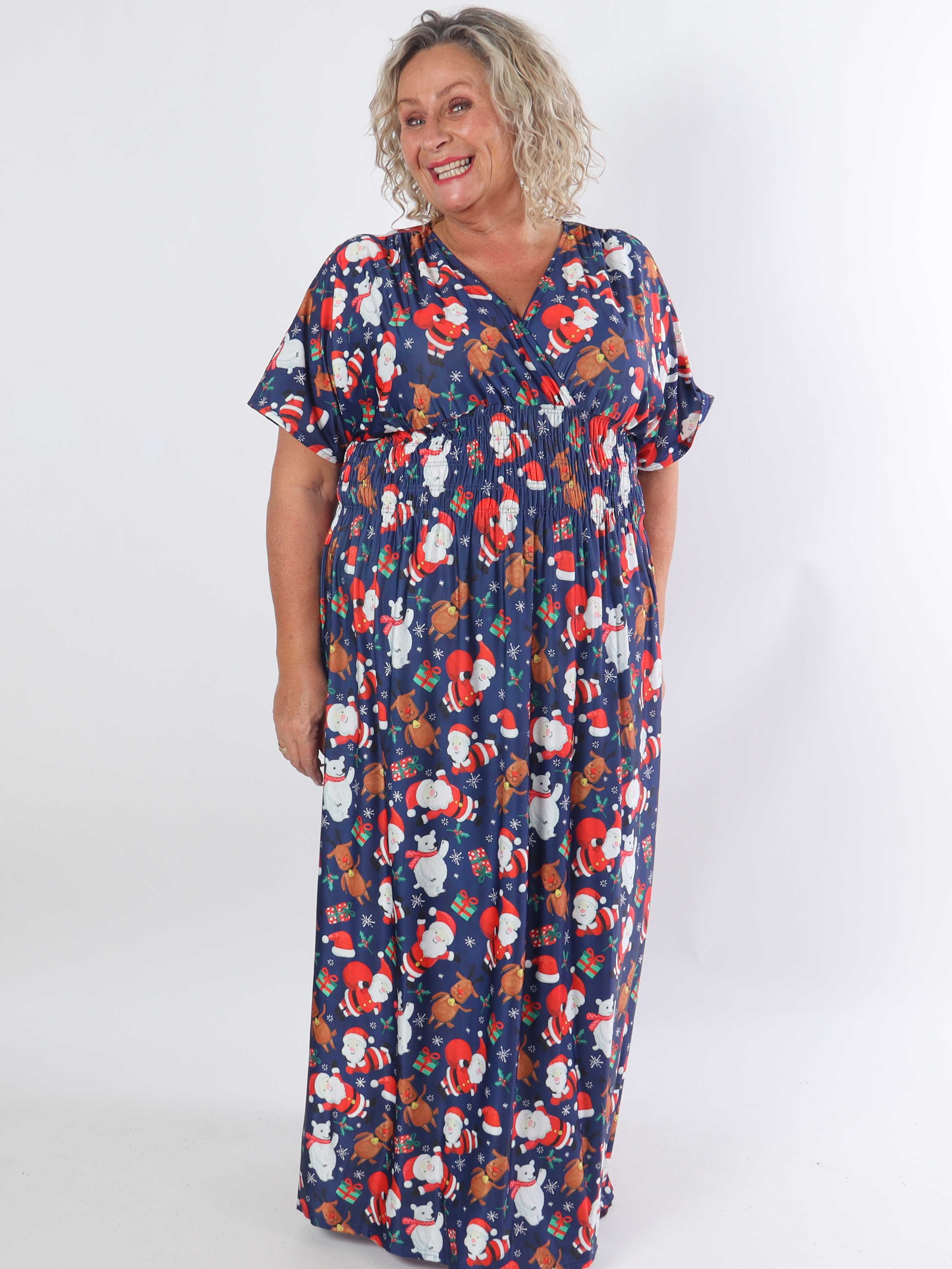 Pams Christmas - Lång stretchig plus size-klänning med julmotiv