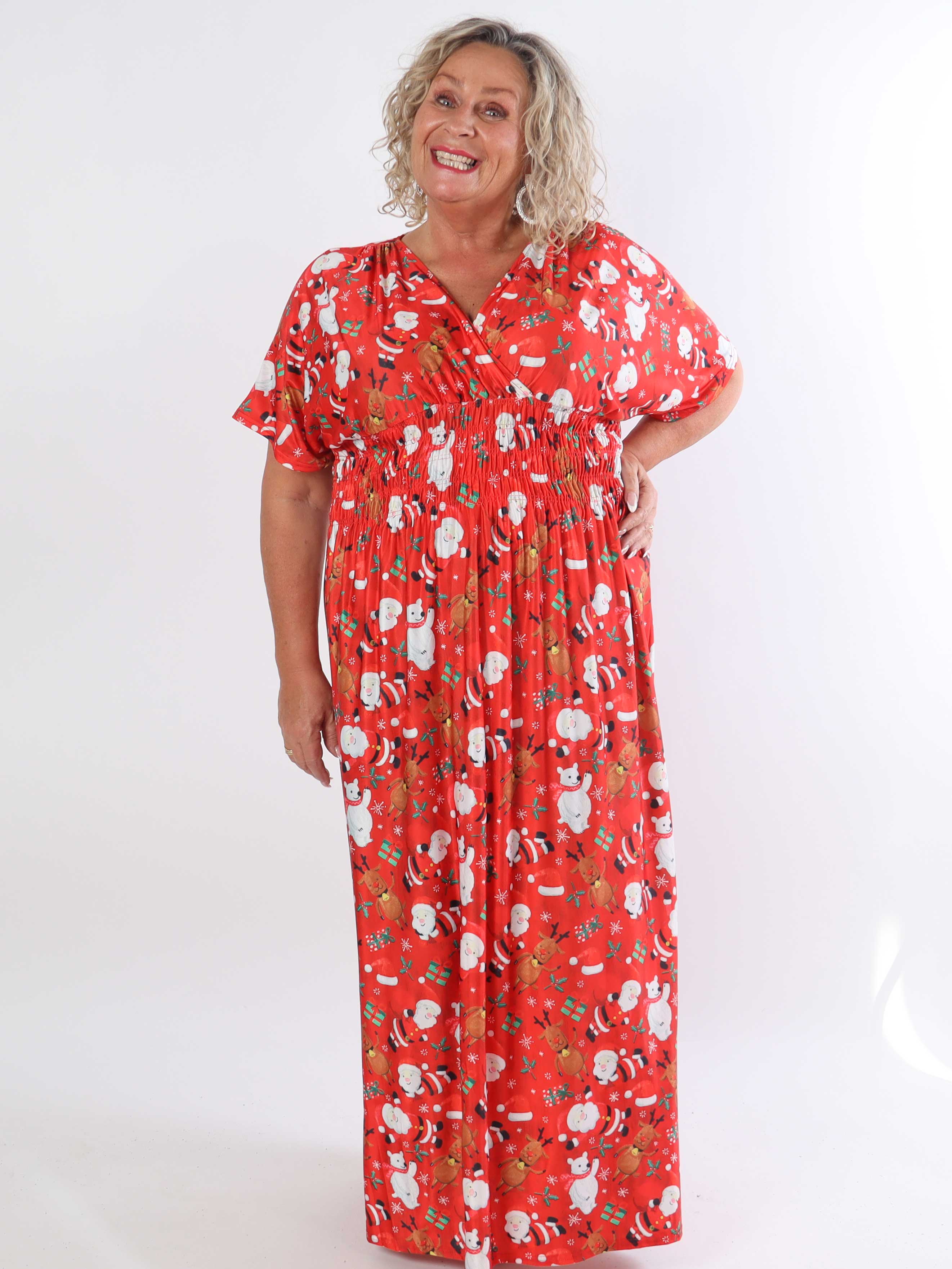 Pams Christmas - Lång stretchig plus size-klänning med julmotiv