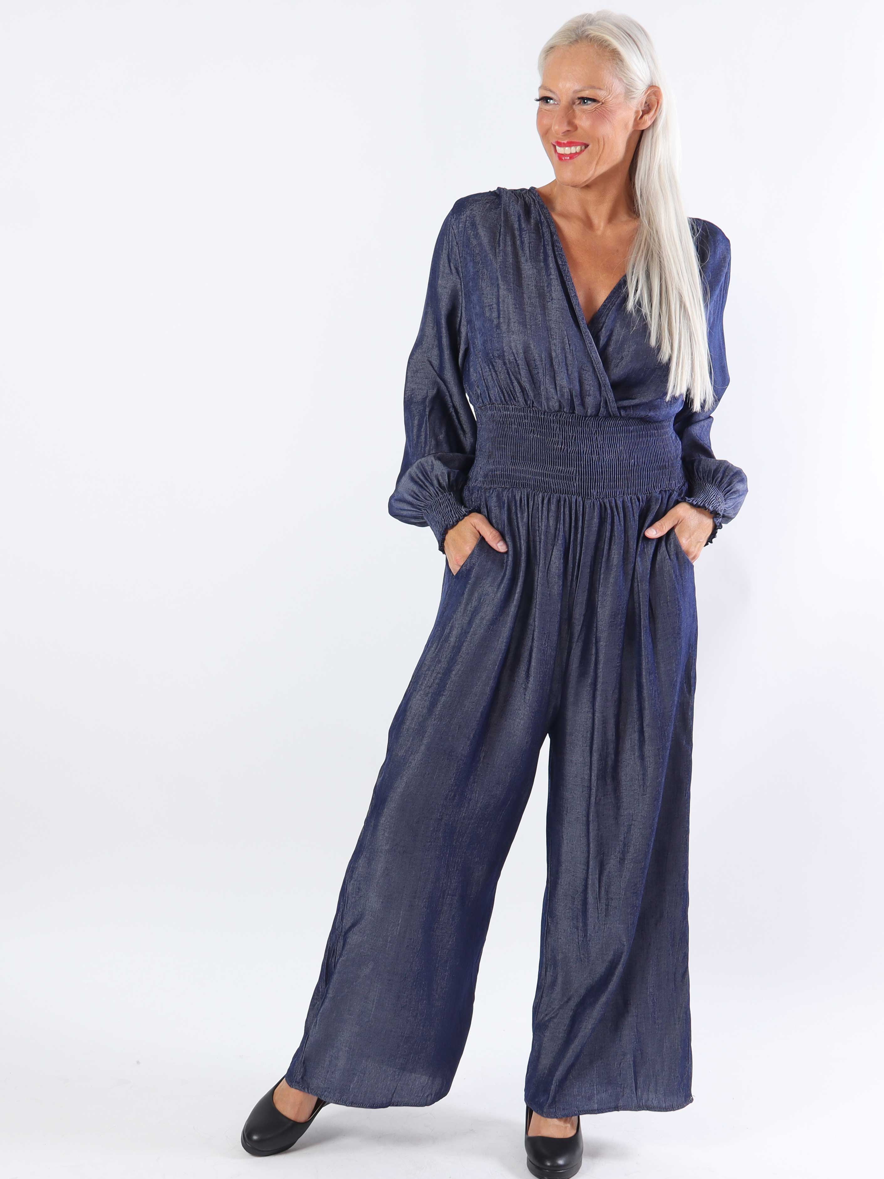 Pams Denim Jumpsuit L/S - Plus size denim jumpsuit