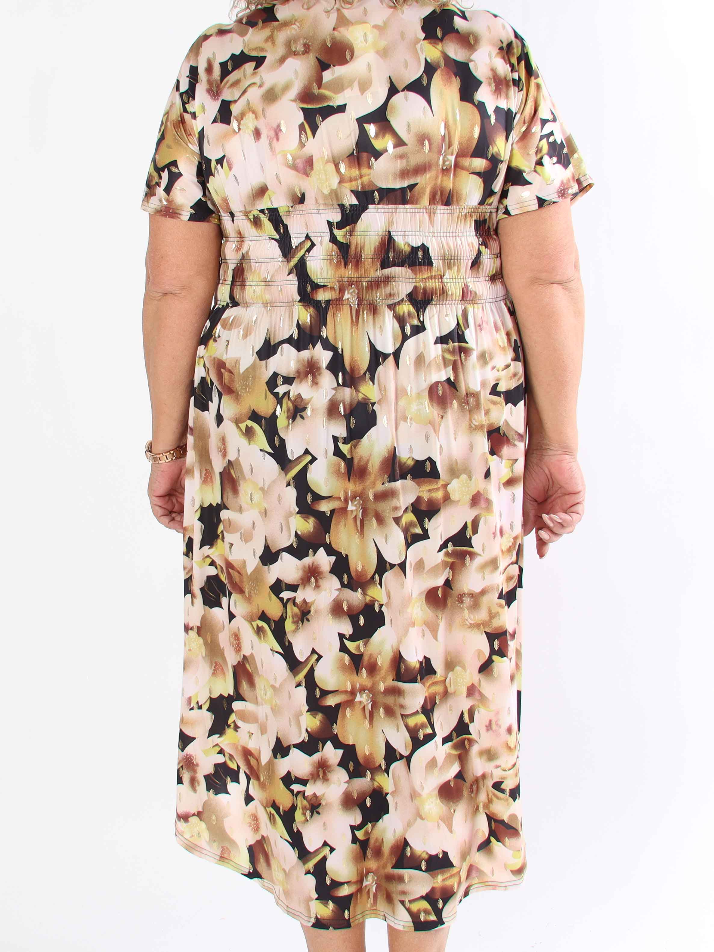 Pams Sweet Flower High-low - Elastisk plus size klänning med blomstermönster