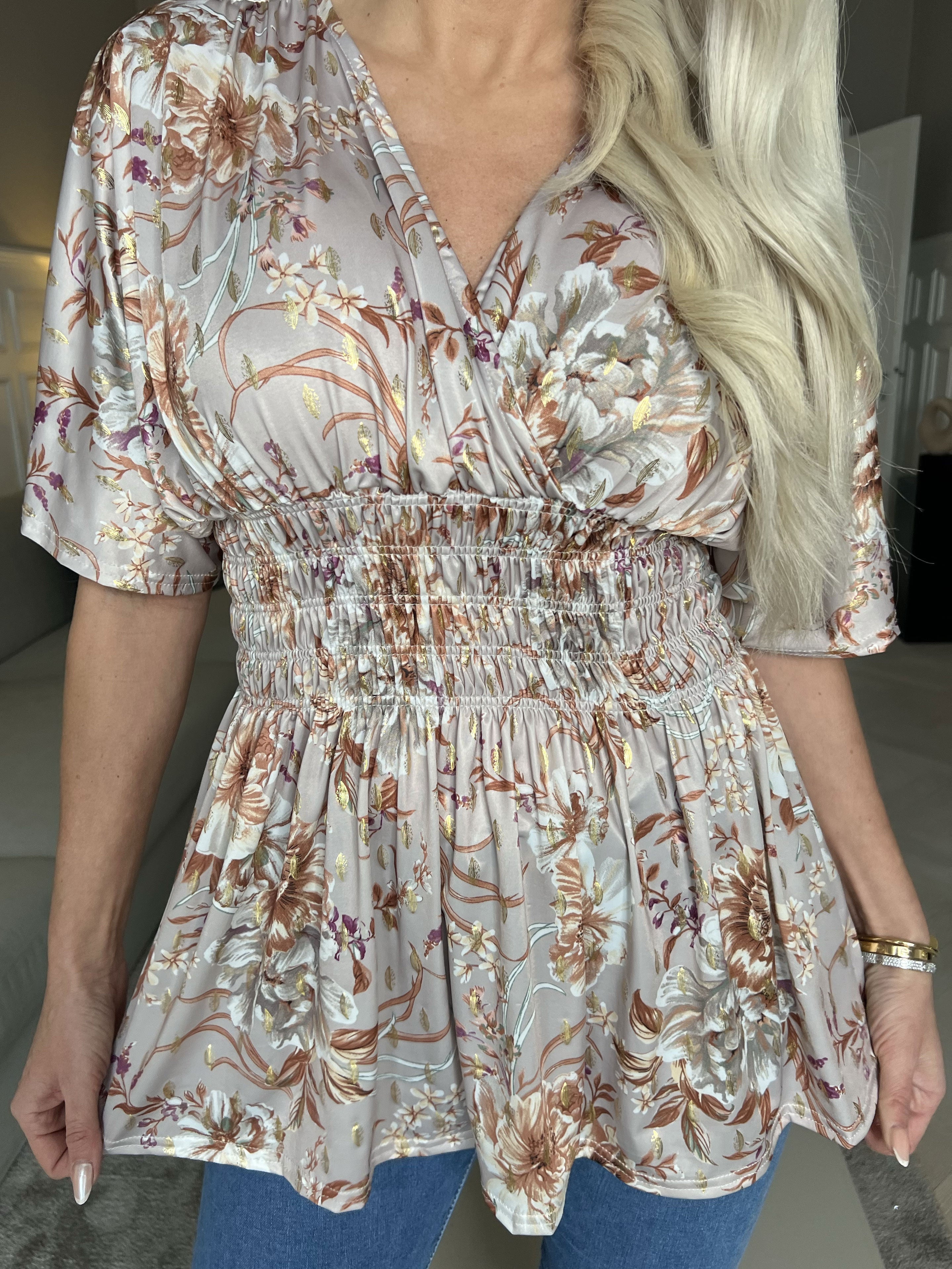 Pams Flower Shirt - Söt tunika med blommigt tryck och smock