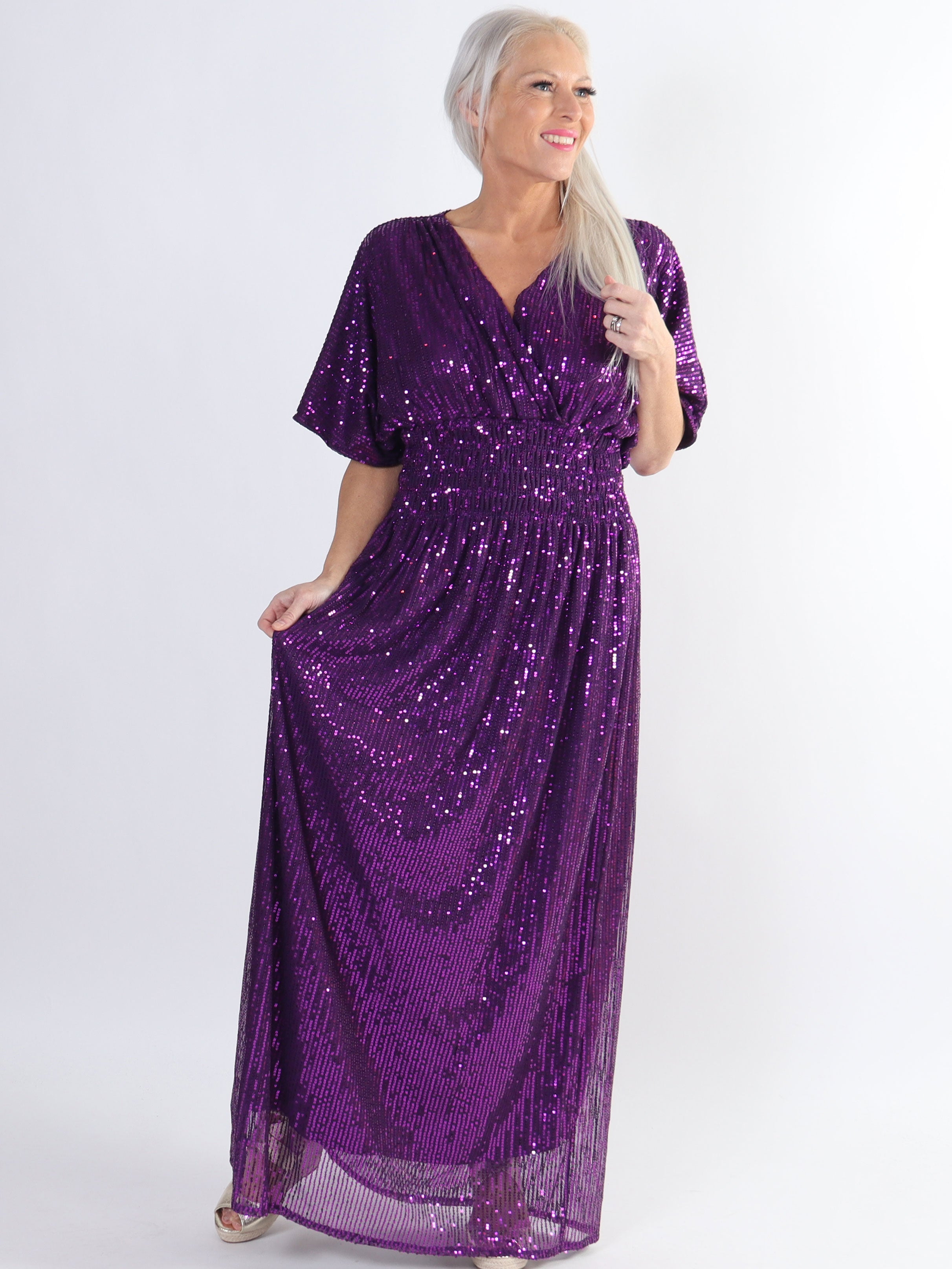 Pams Glitter - Lång plus size klänning med paljetter