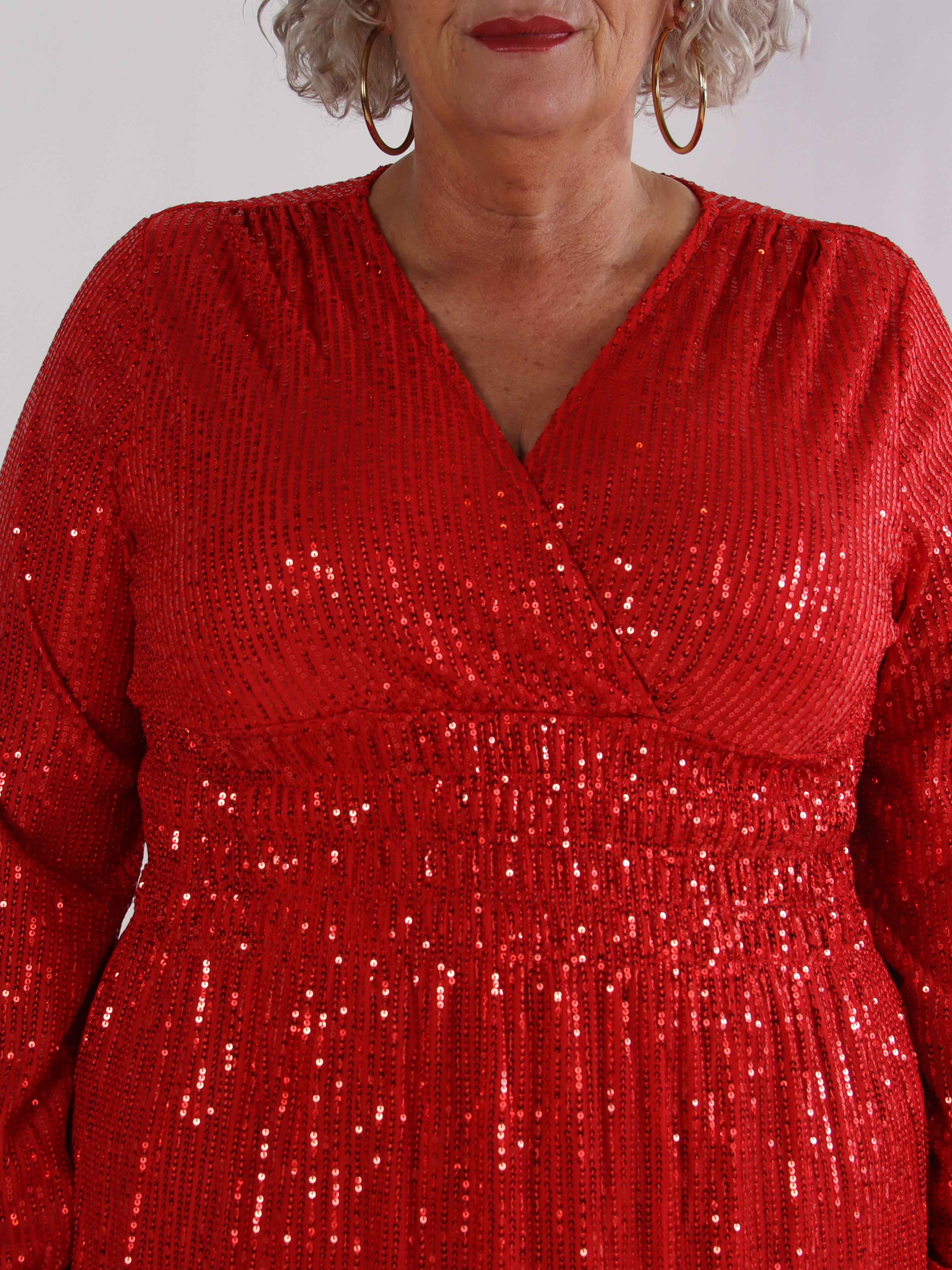 Pams Glitter Midi L/S - Plus size klänning med smock och paljetter