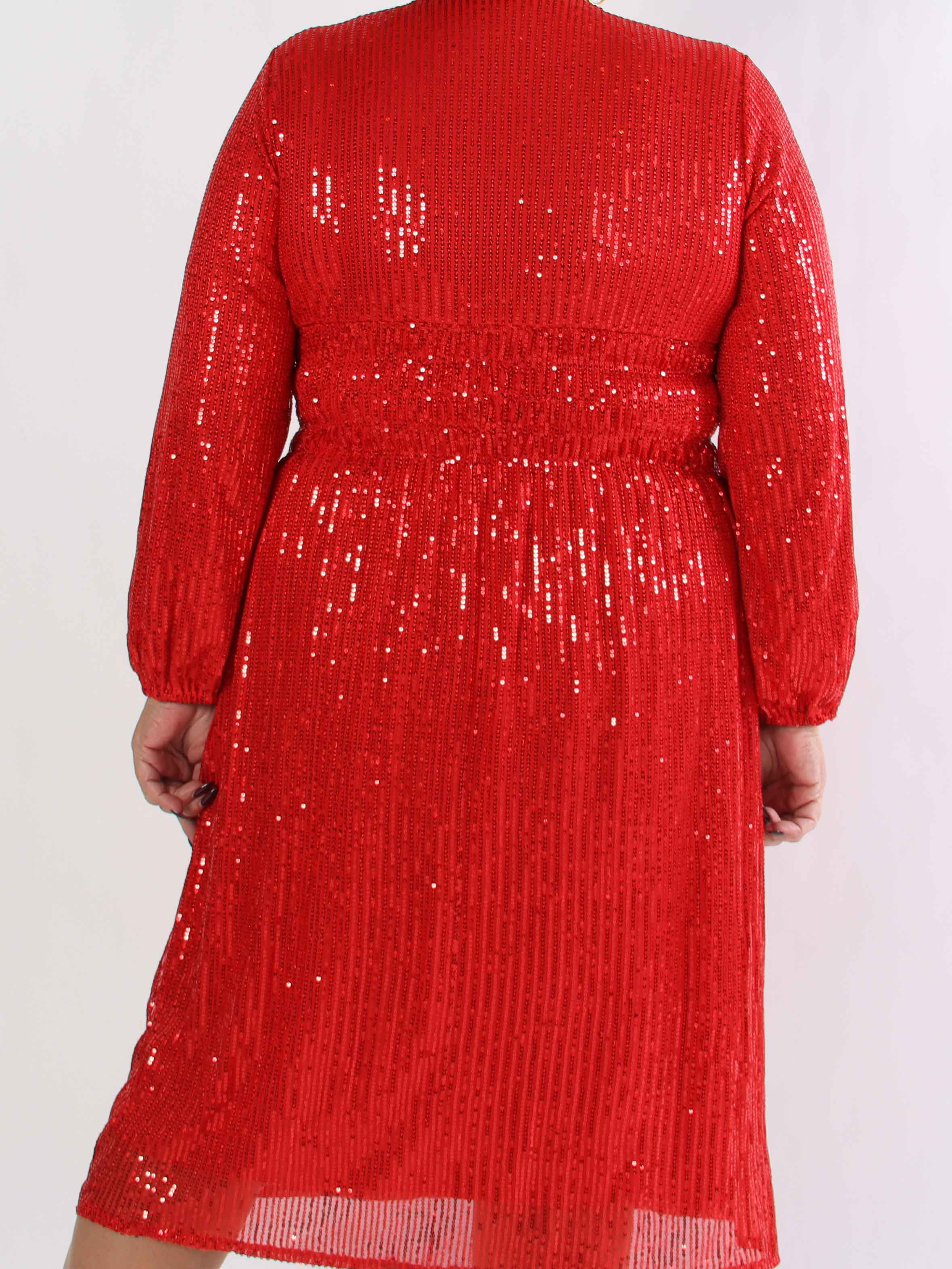Pams Glitter Midi L/S - Plus size klänning med smock och paljetter