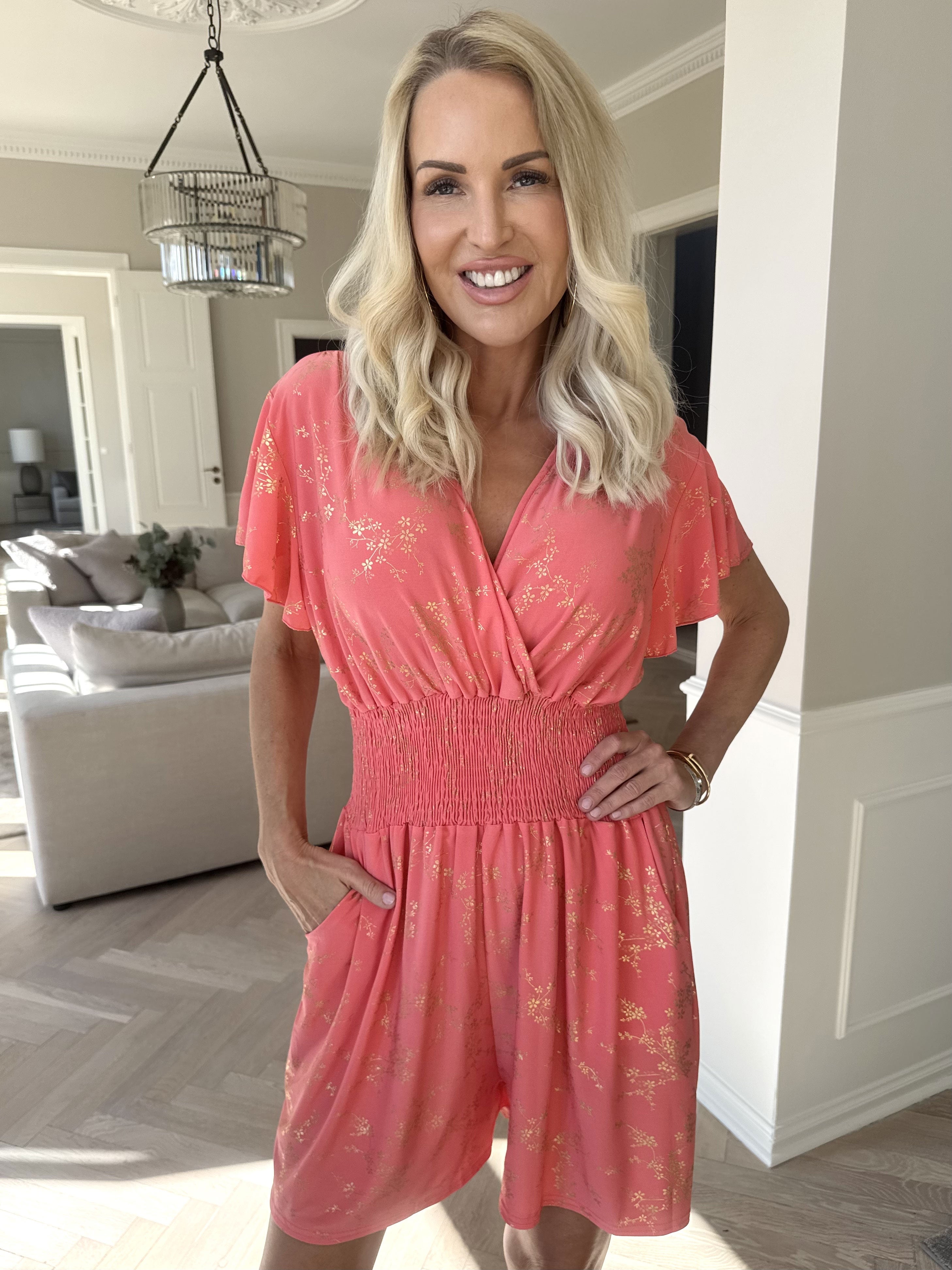 Pams Gold Playsuit - Jumpsuit med resår och guldtryck