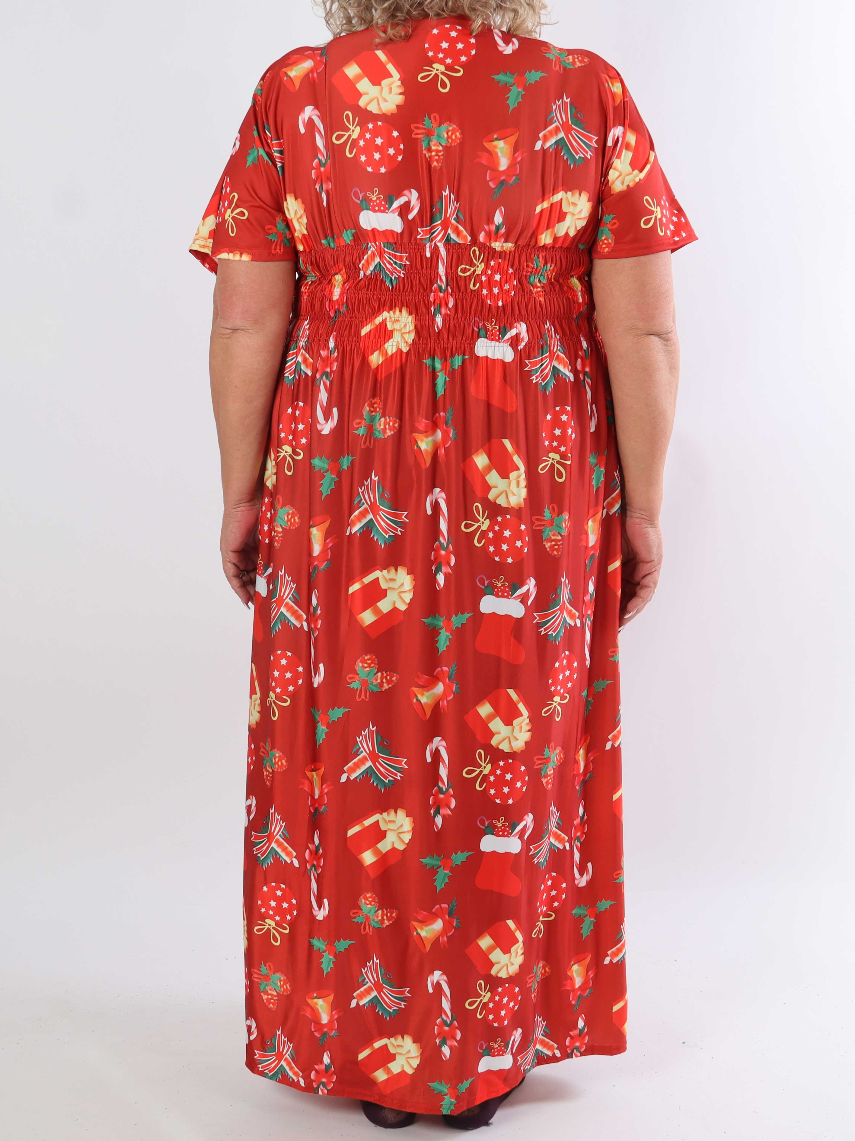 Pams Holiday - Lång stretchig plus size-klänning med julmotiv