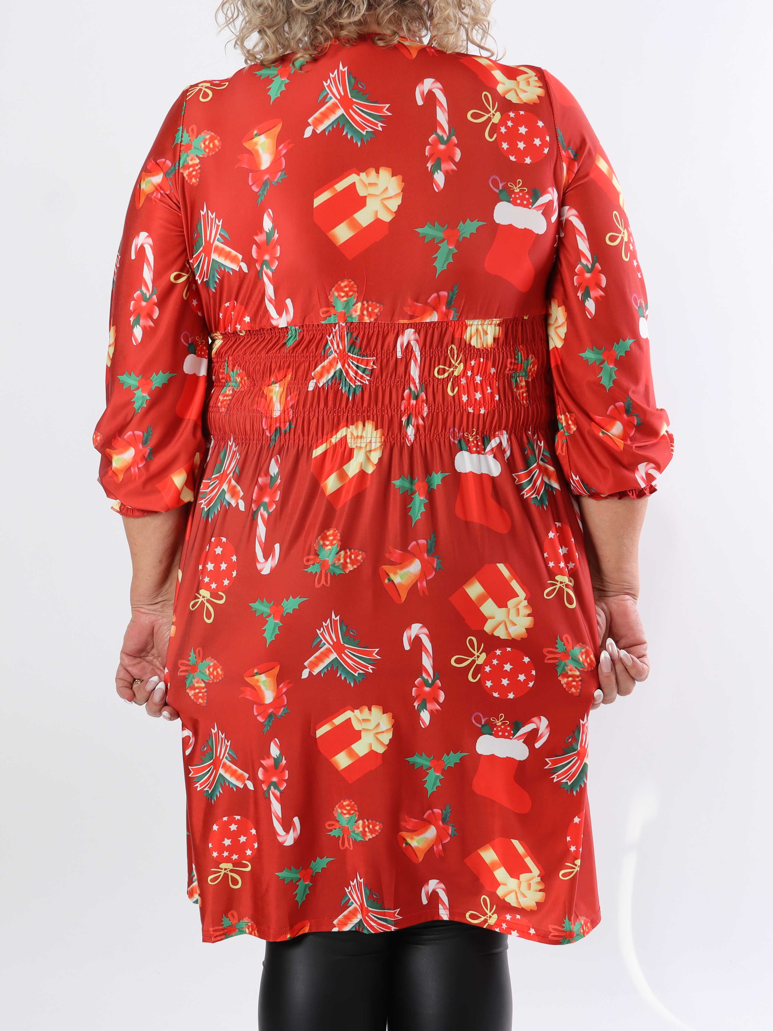 Pams Holiday Short L/S - Elastisk plus size-klänning med julmotiv