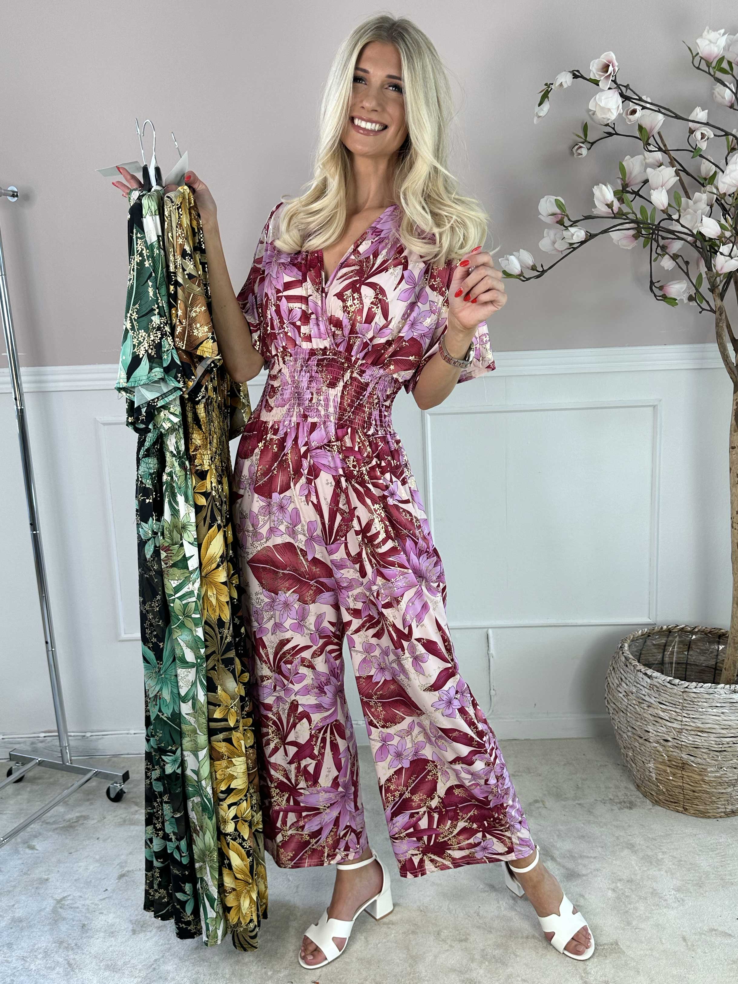 Pams Jumpsuit - Elastisk jumpsuit med bladmönster