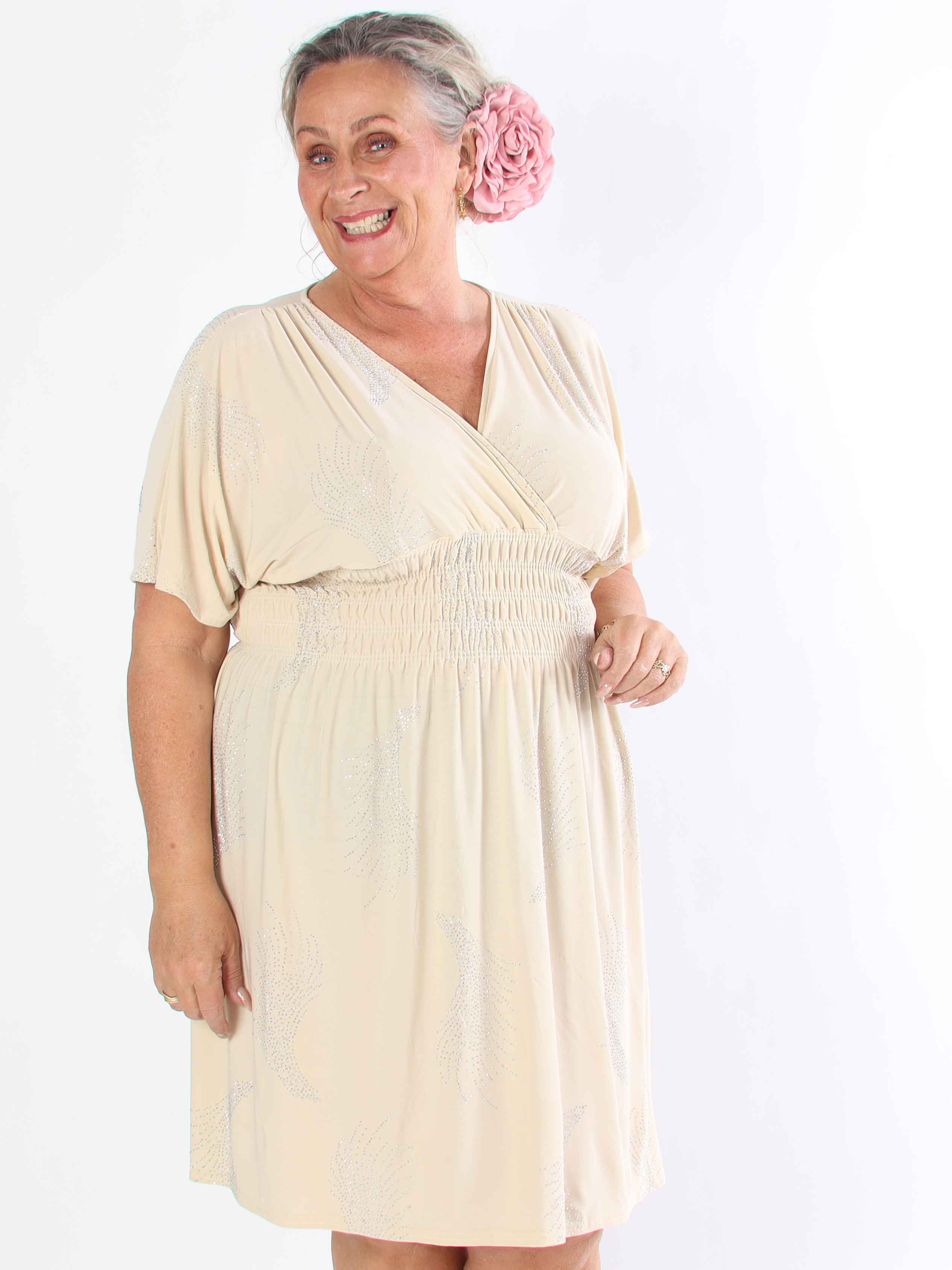 Pams Leaf Crystal Short - Stretch plus size klänning med strassmönster
