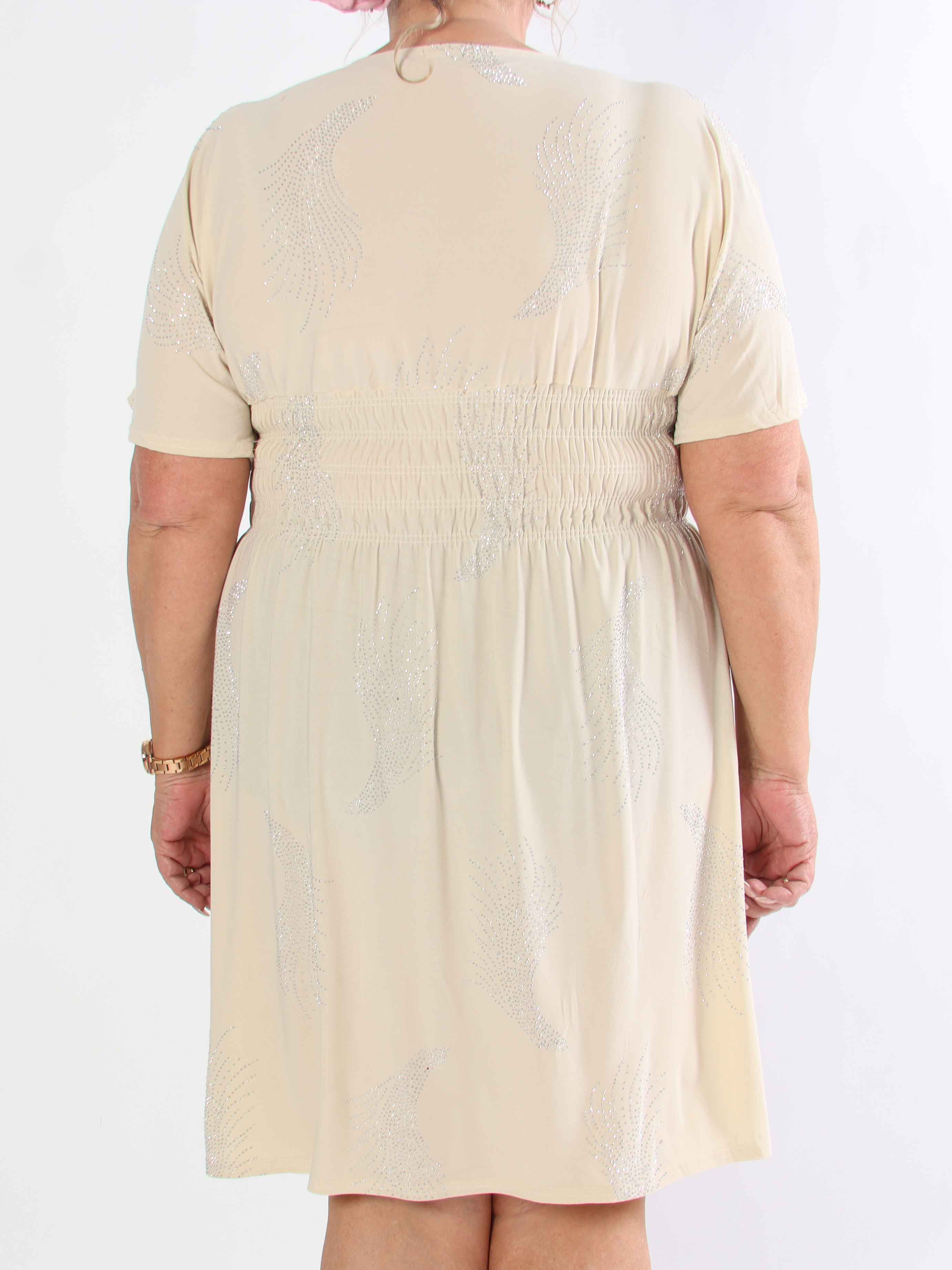 Pams Leaf Crystal Short - Stretch plus size klänning med strassmönster