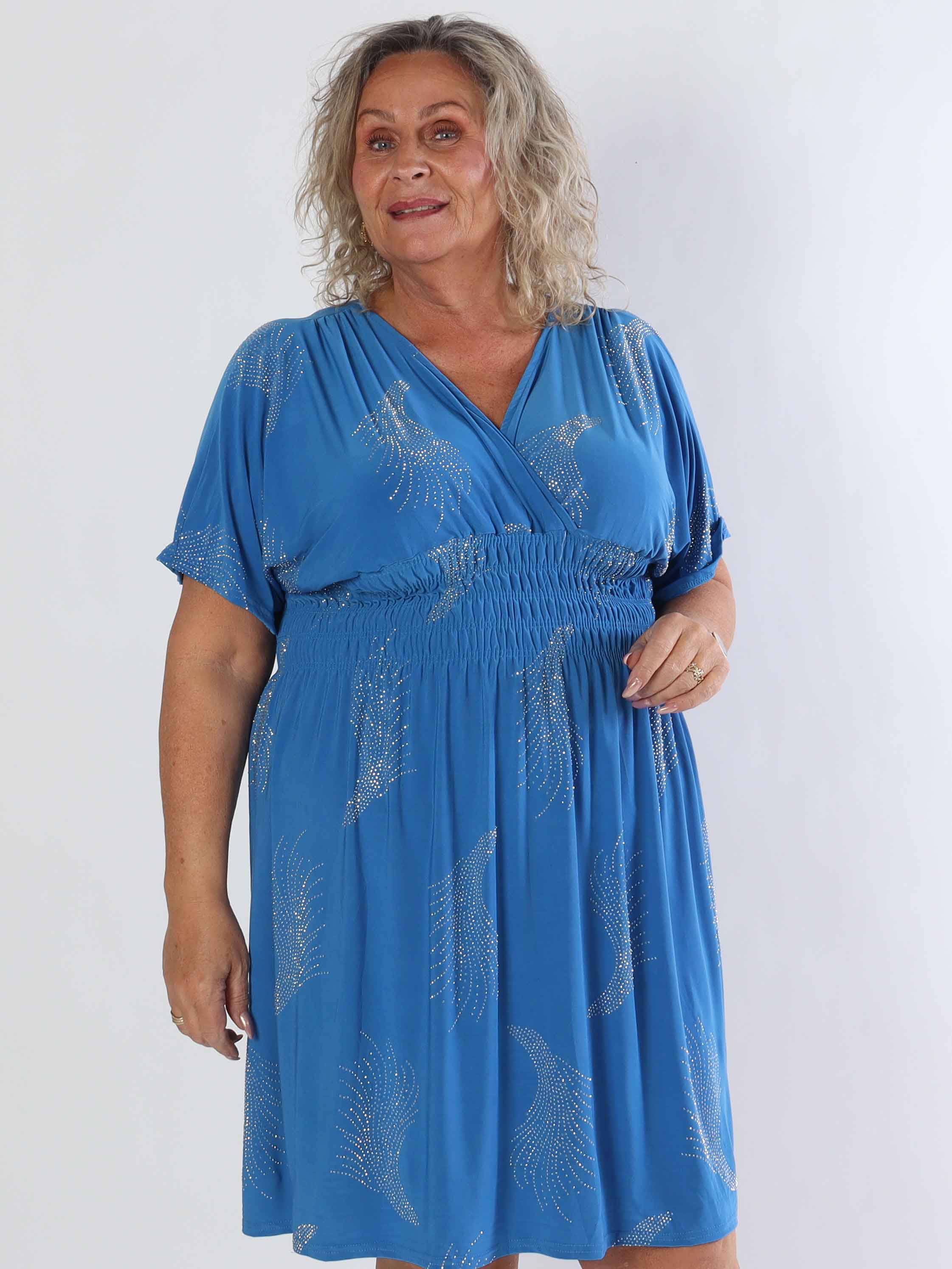 Pams Leaf Crystal Short - Stretch plus size klänning med strassmönster