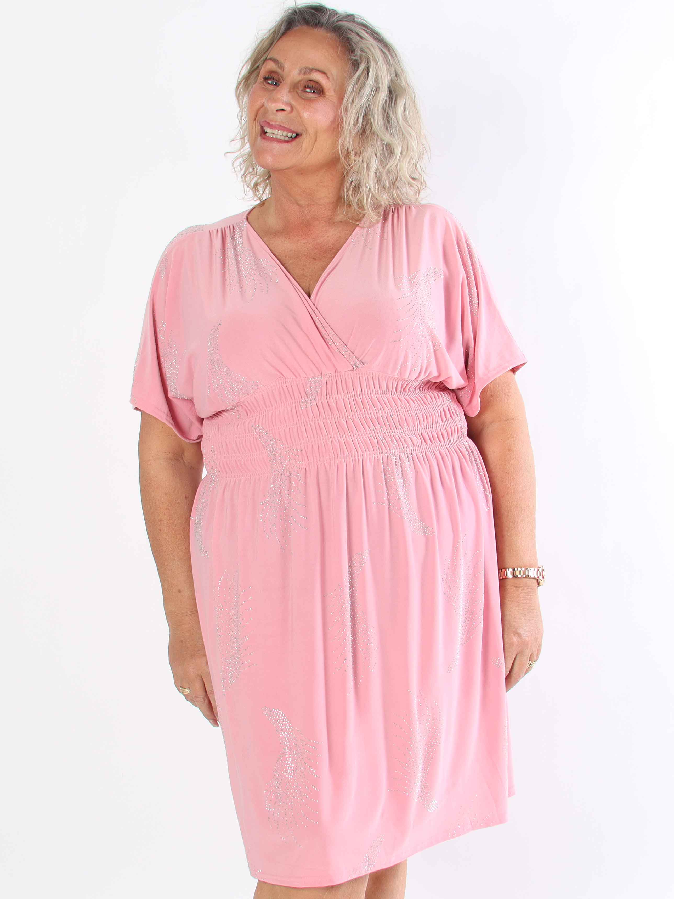 Pams Leaf Crystal Short - Stretch plus size klänning med strassmönster