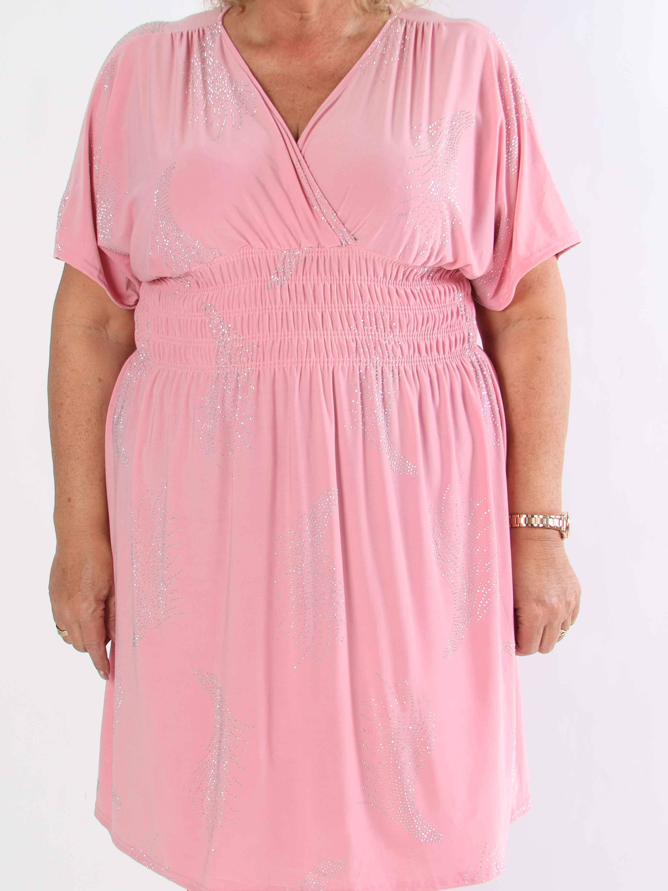Pams Leaf Crystal Short - Stretch plus size klänning med strassmönster