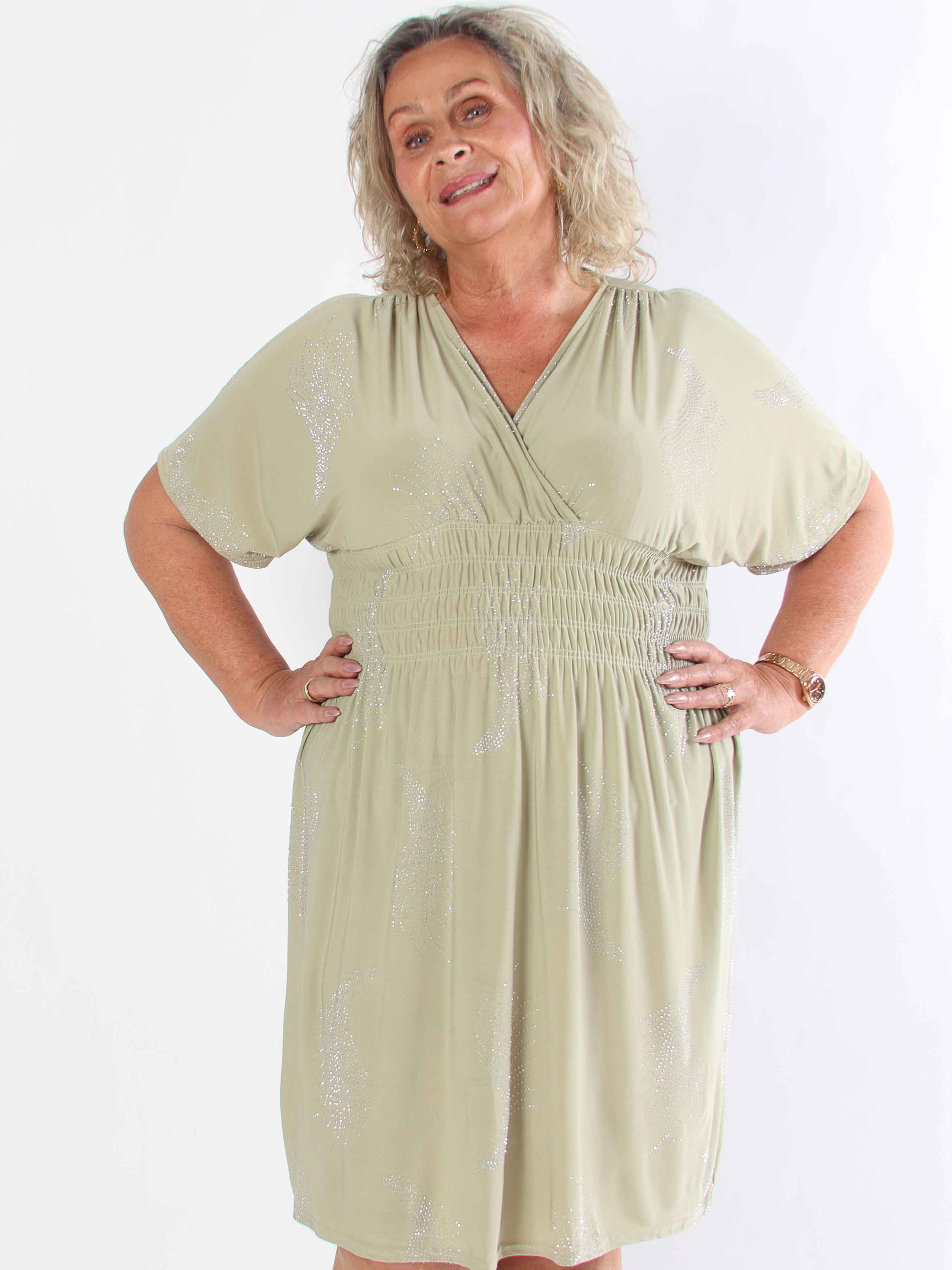 Pams Leaf Crystal Short - Stretch plus size klänning med strassmönster
