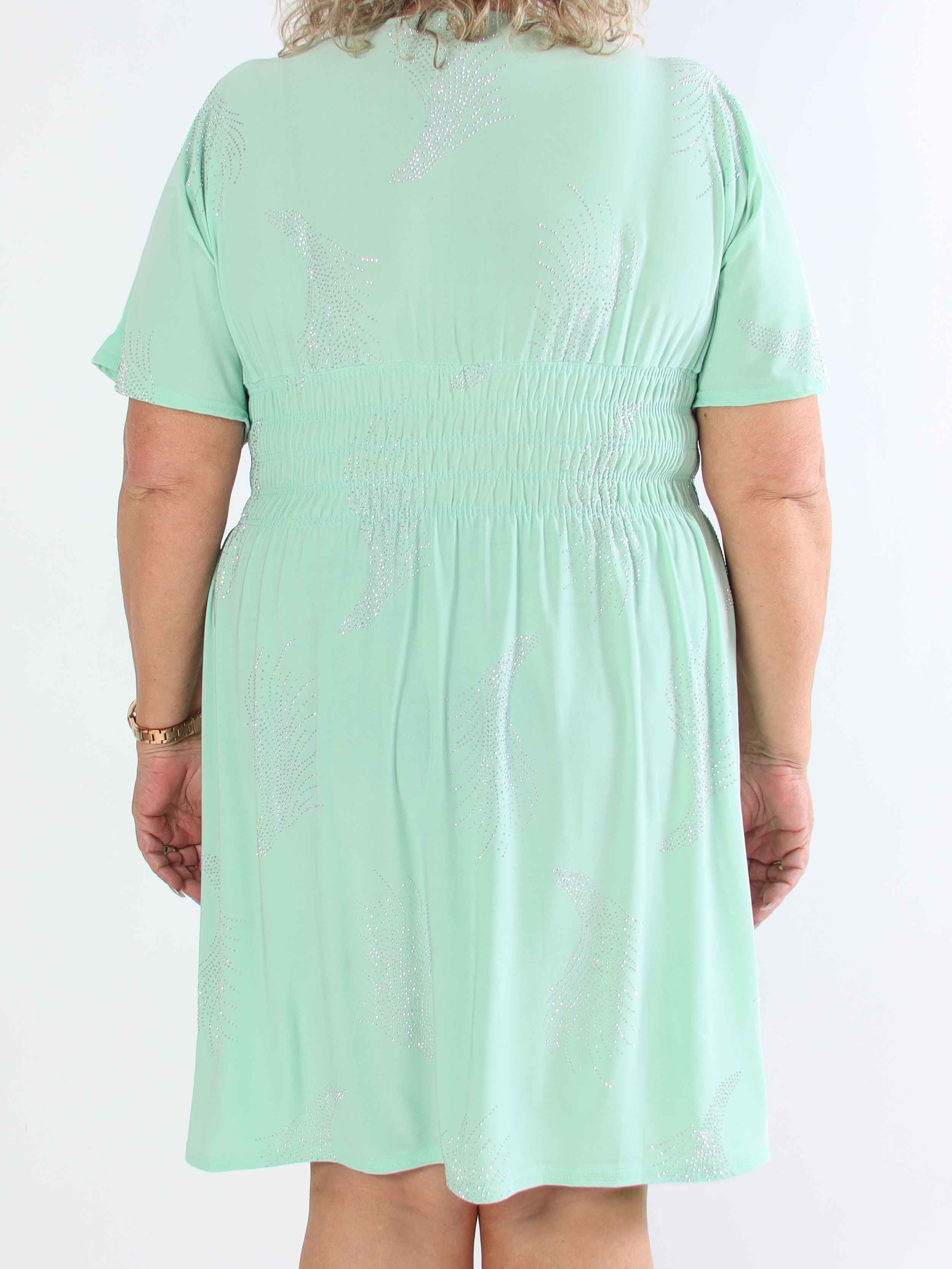 Pams Leaf Crystal Short - Stretch plus size klänning med strassmönster