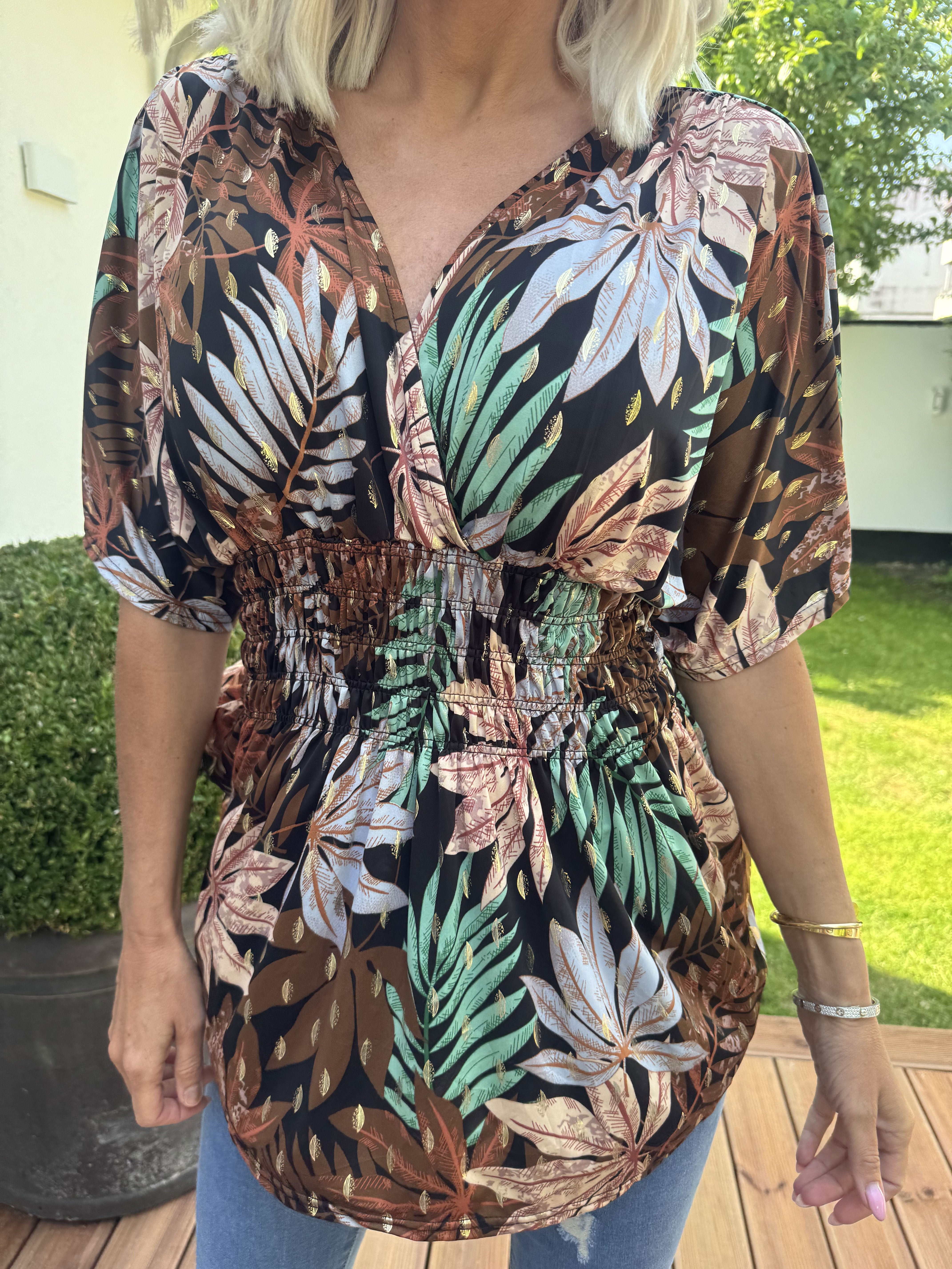 Pams Leaf Shirt S/S - Söt tunika med blommigt tryck och smock