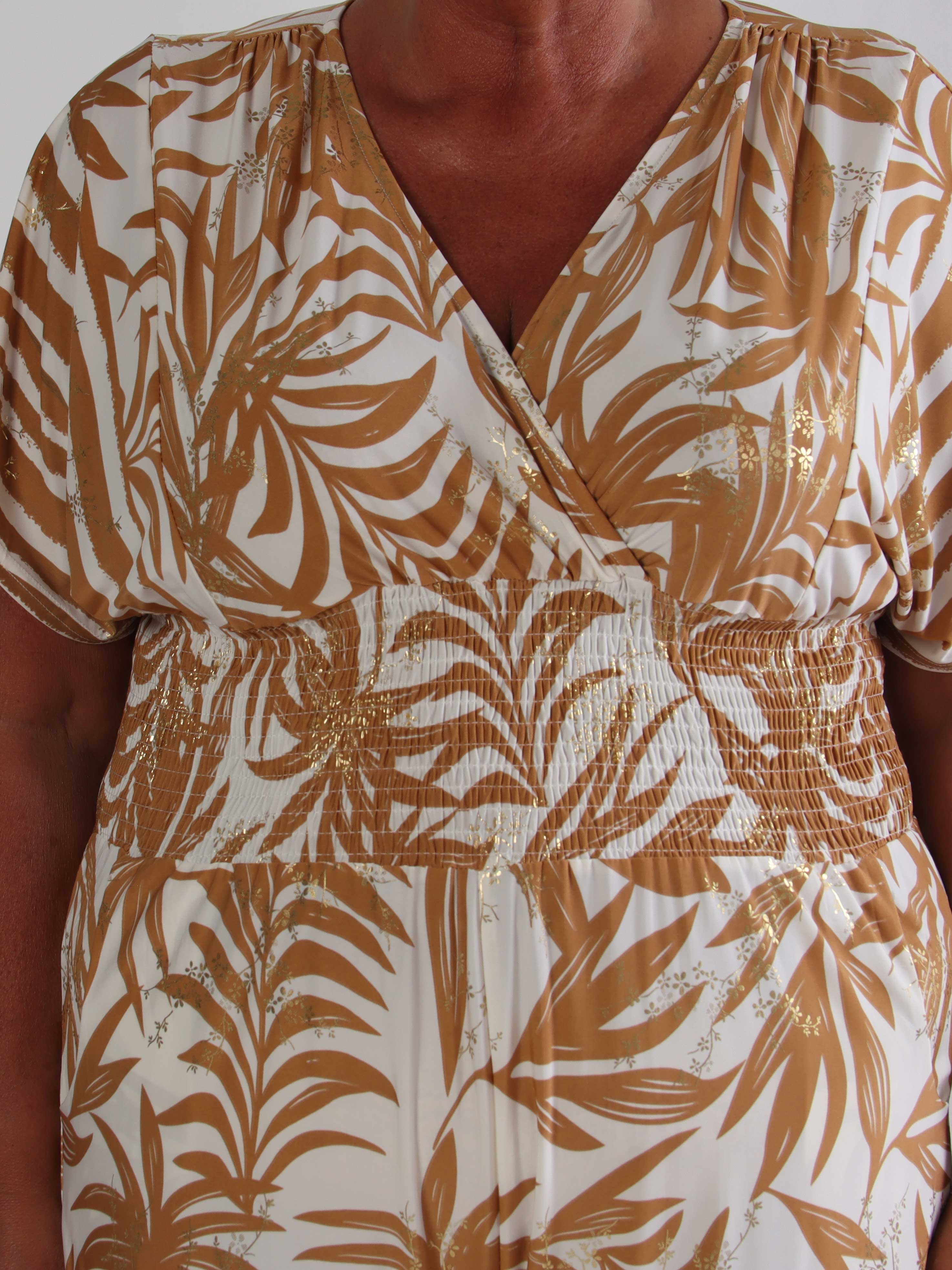 Pams Palm Jumpsuit - Elastisk plus size buksedragt med palmeprint