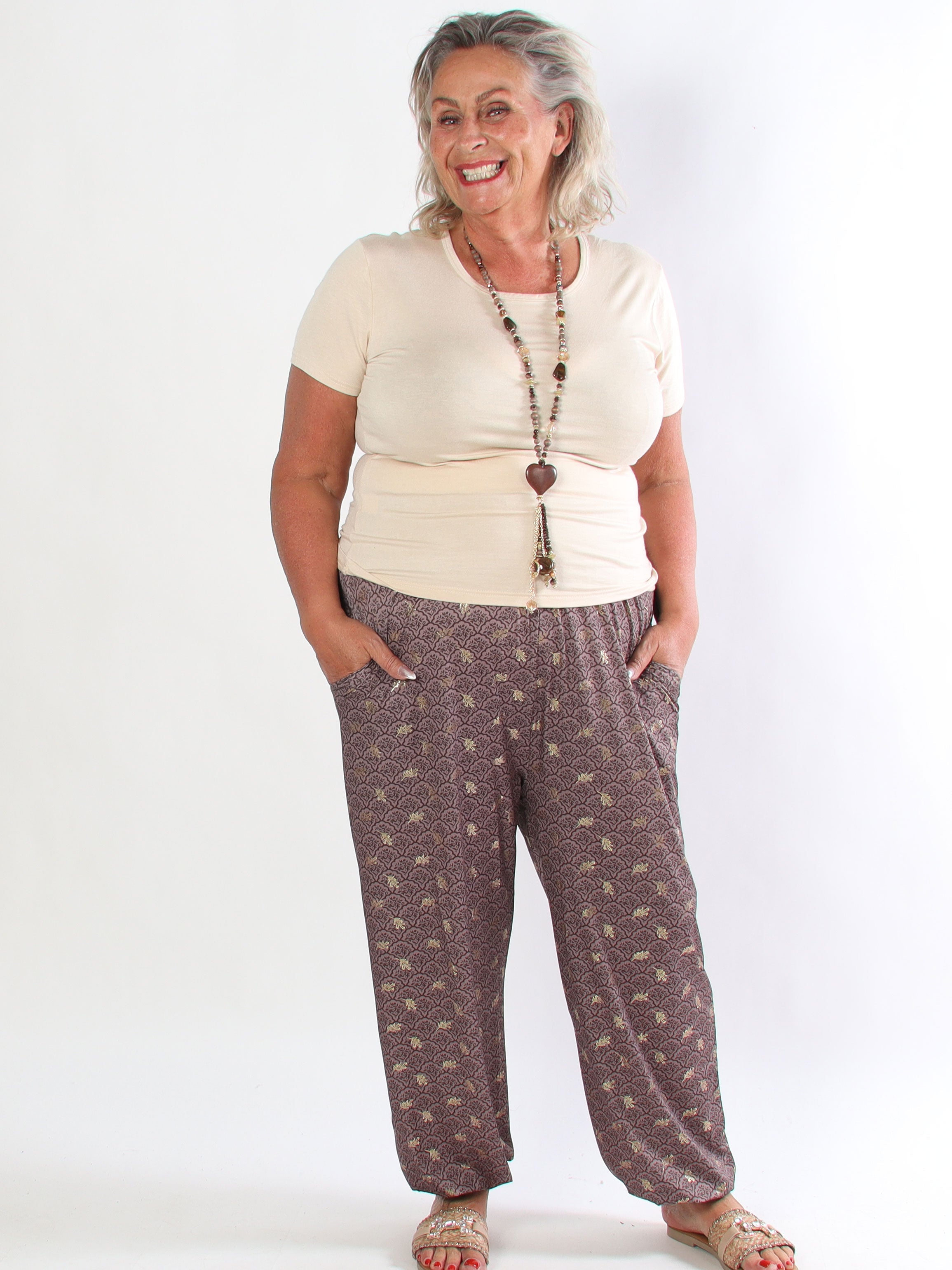 Pams Pattern Harem Pants - Elastiske plus size bukser med smock i taljen