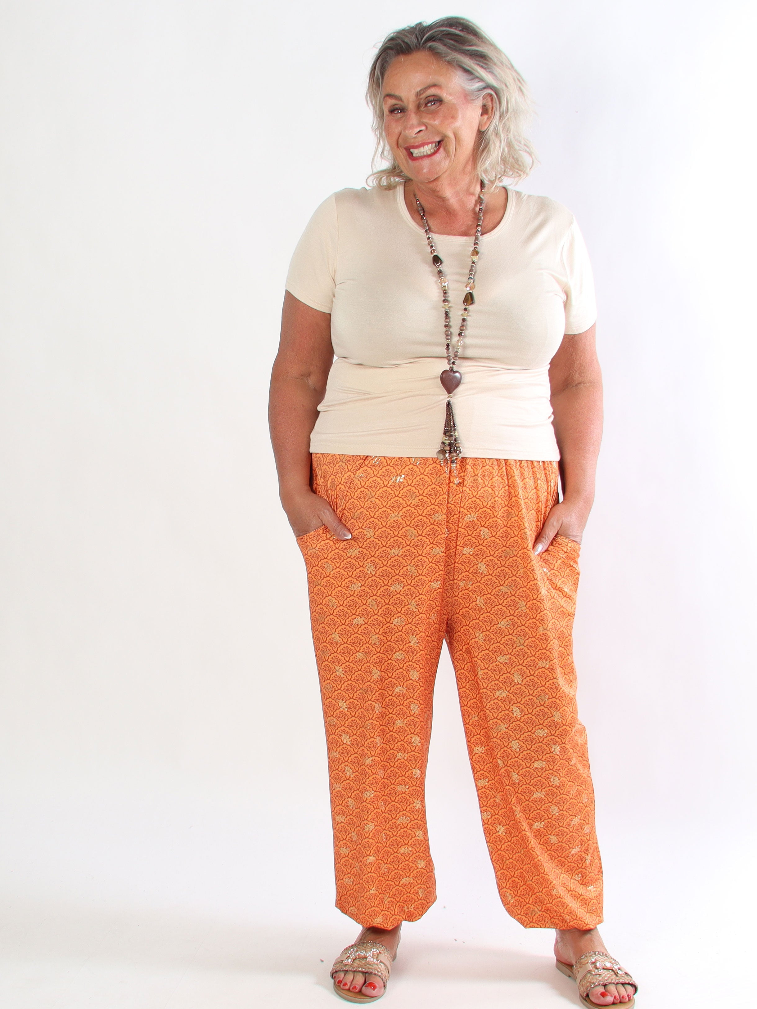 Pams Pattern Harem Pants - Elastiske plus size bukser med smock i taljen