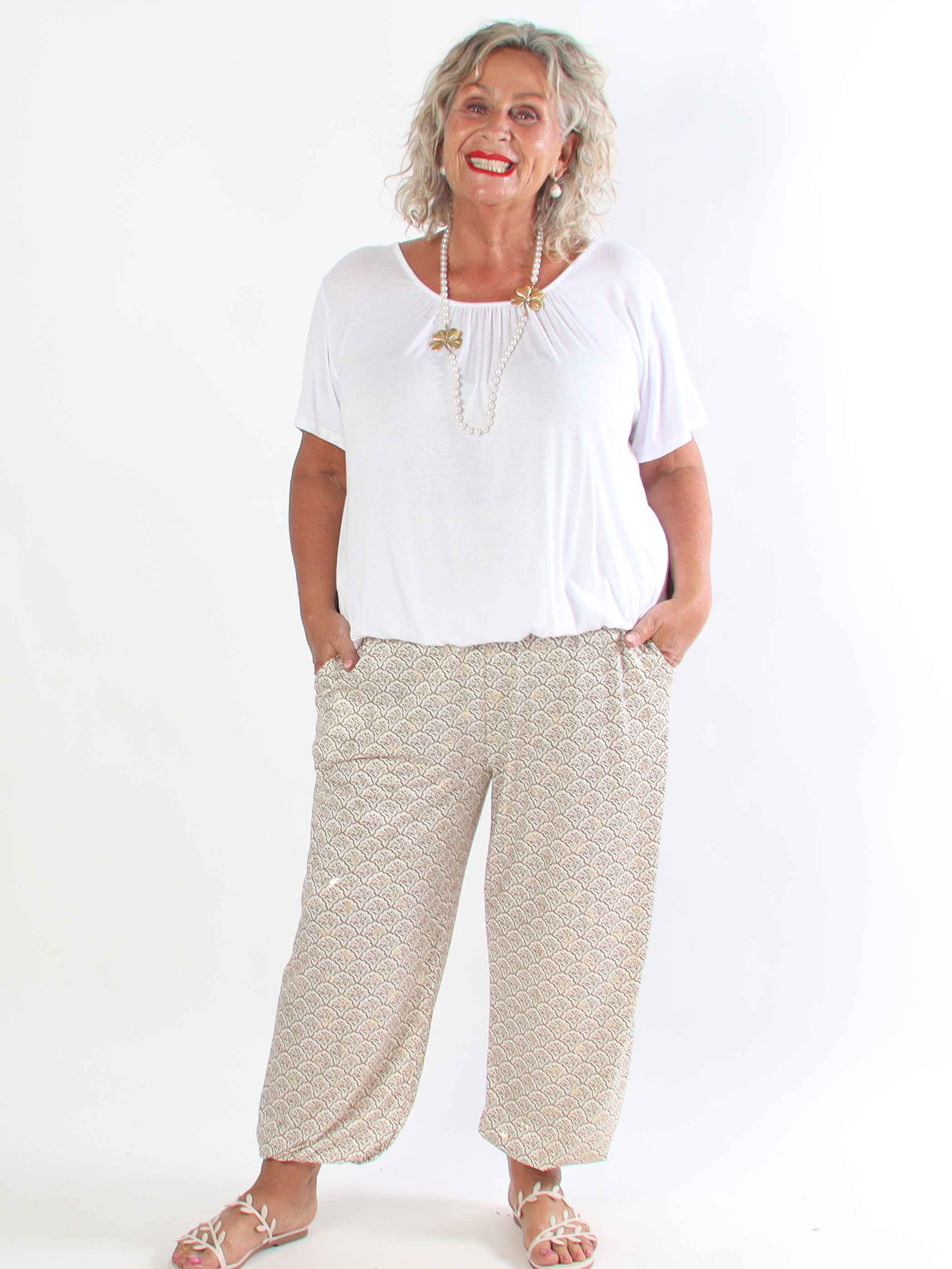 Pams Pattern Harem Pants - Elastiske plus size bukser med smock i taljen