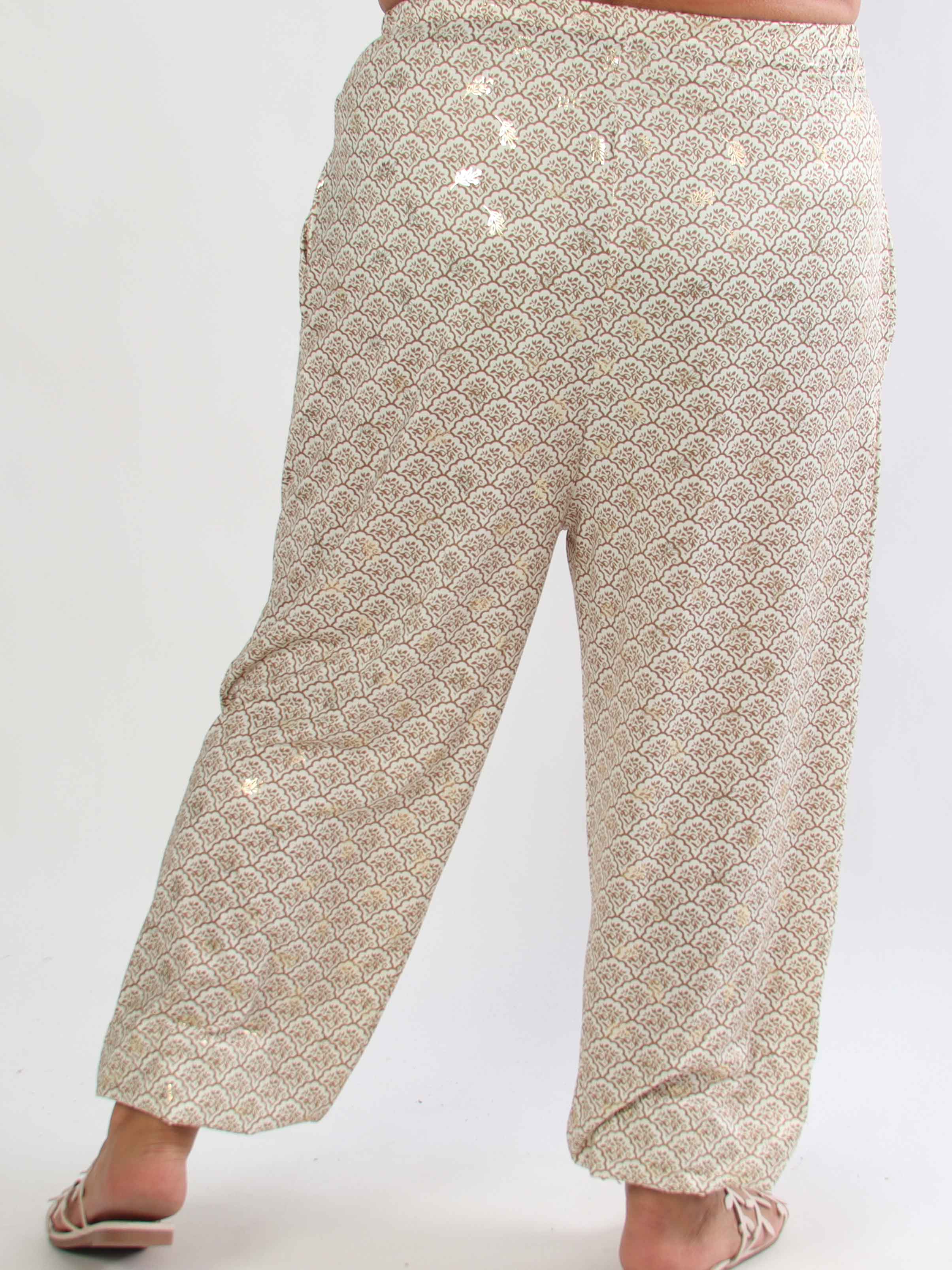 Pams Pattern Harem Pants - Elastiske plus size bukser med smock i taljen