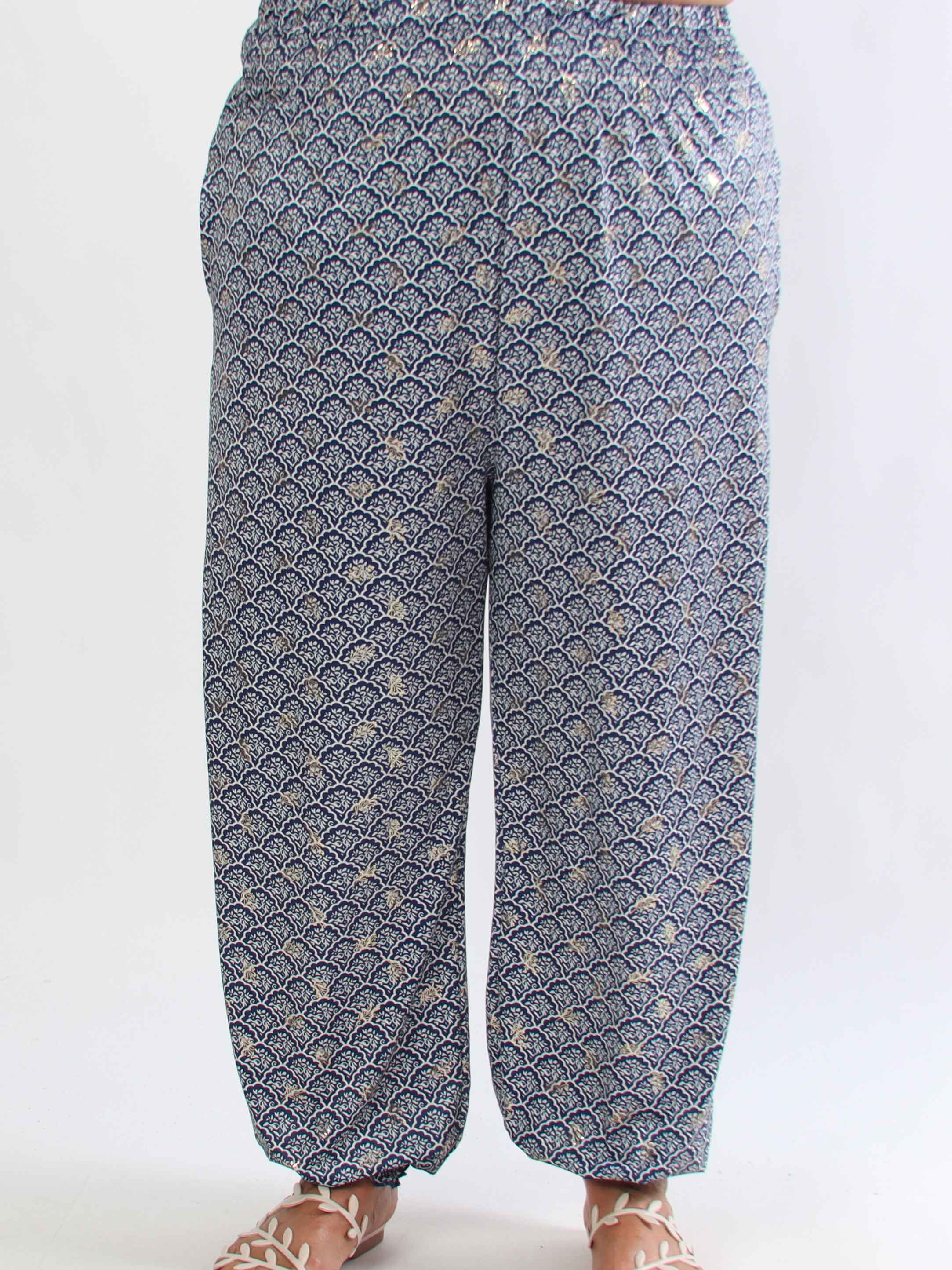 Pams Pattern Harem Pants - Elastiske plus size bukser med smock i taljen