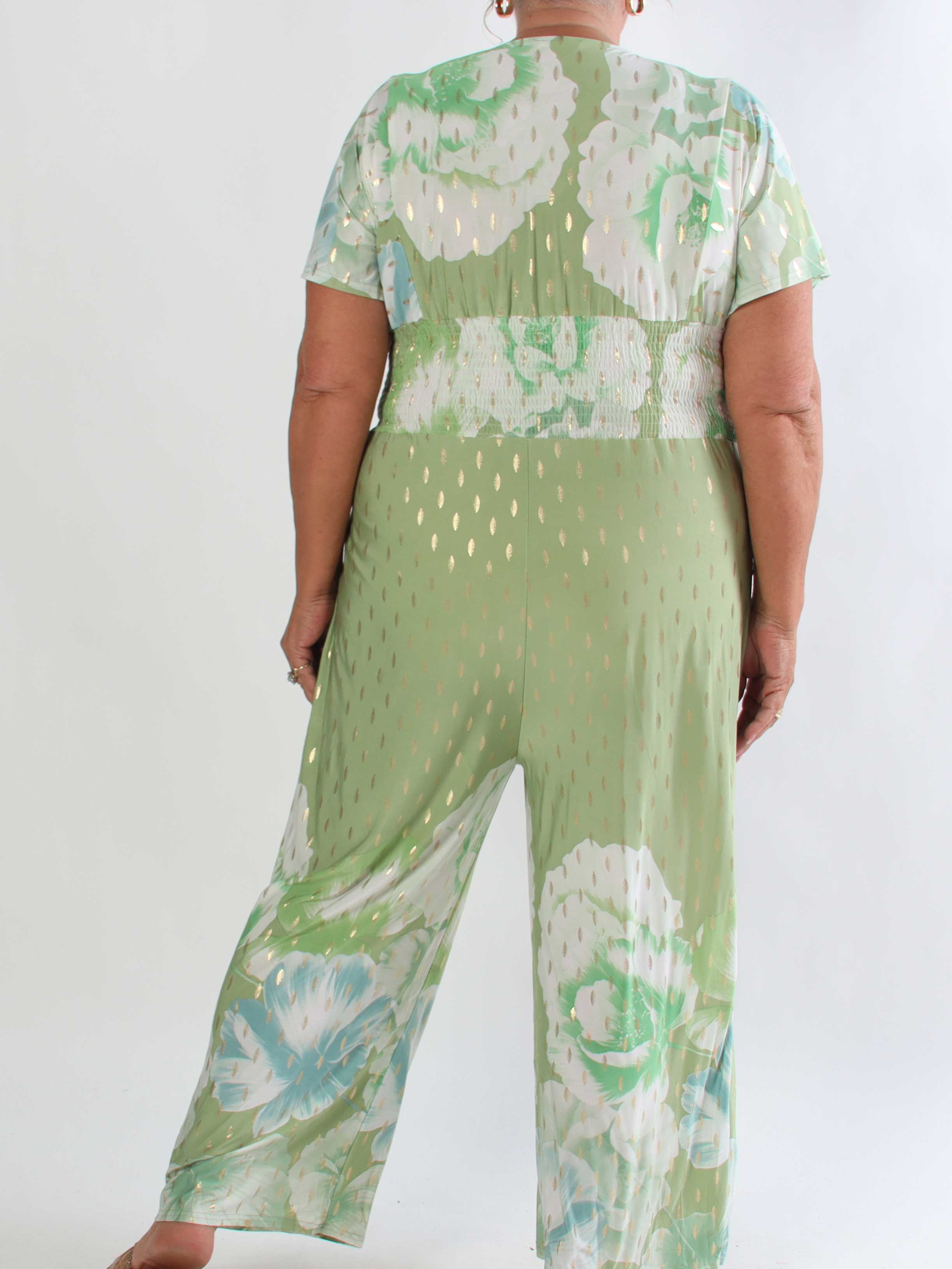 Pams Peony Jumpsuit - Elastisk plus size buksedragt med blomstermotiver