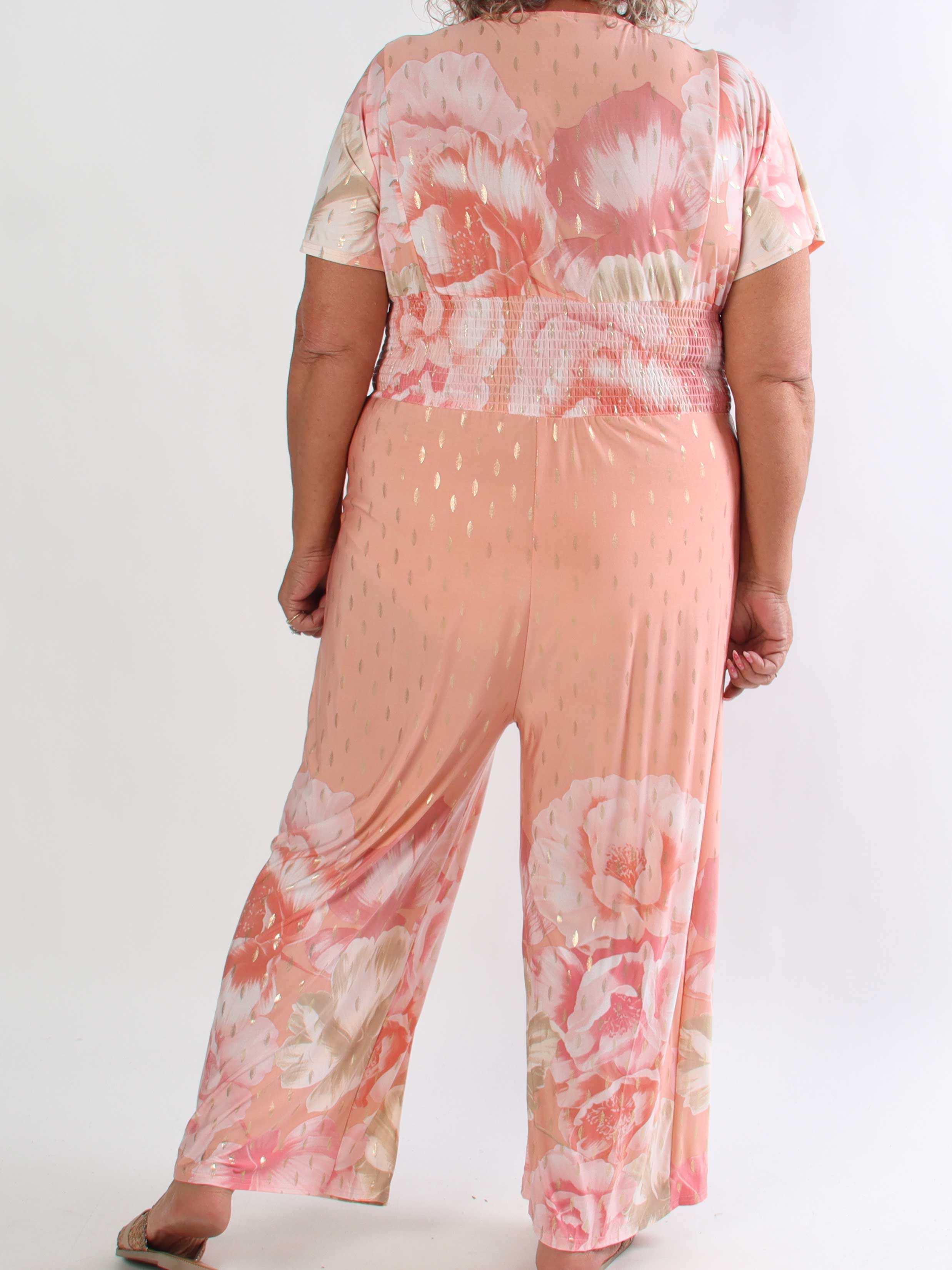 Pams Peony Jumpsuit - Elastisk plus size buksedragt med blomstermotiver