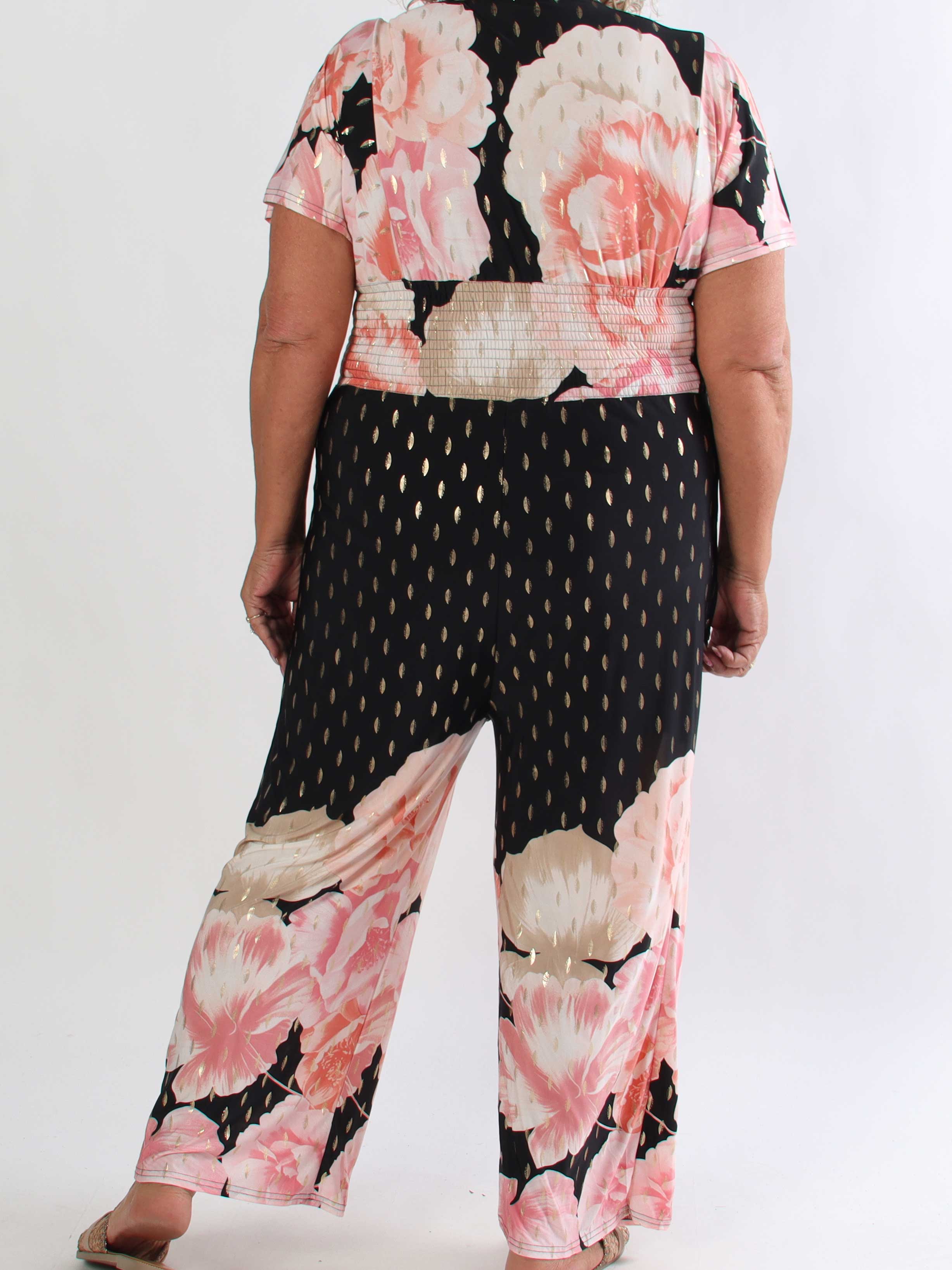 Pams Peony Jumpsuit - Elastisk plus size buksedragt med blomstermotiver