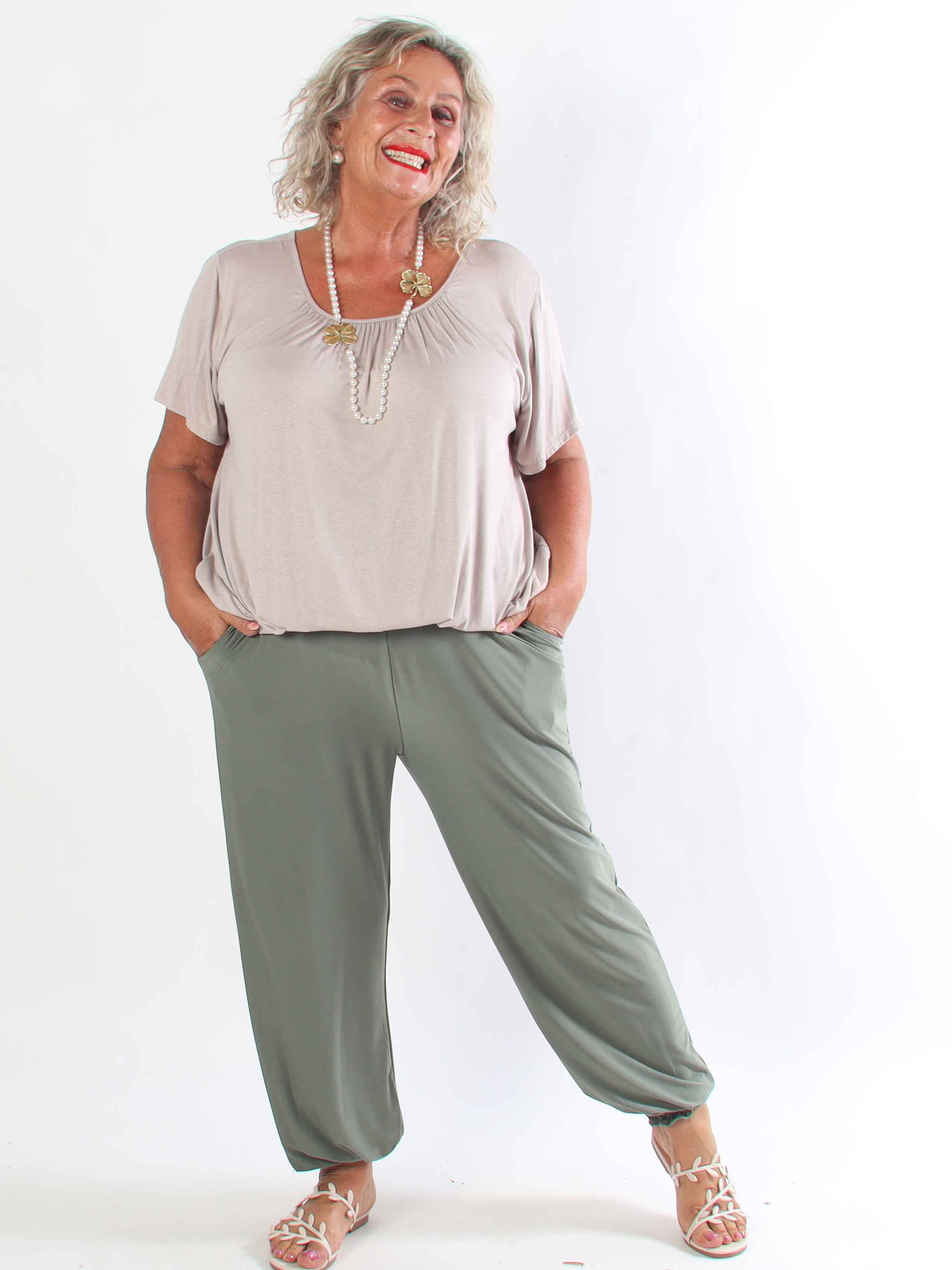 Pams Plain Harem Pants - Elastiske plus size bukser med smock i taljen