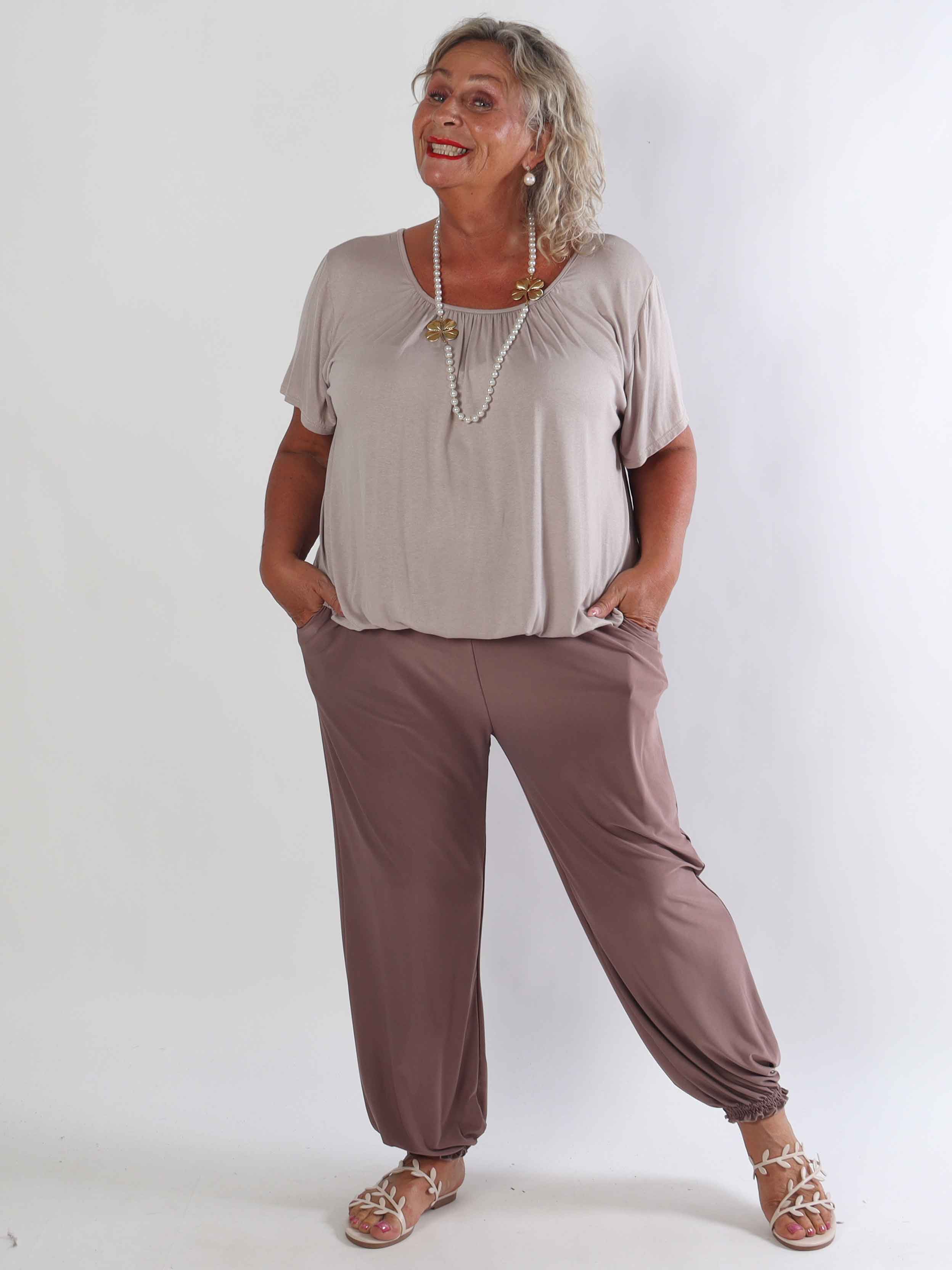 Pams Plain Harem Pants - Elastiske plus size bukser med smock i taljen