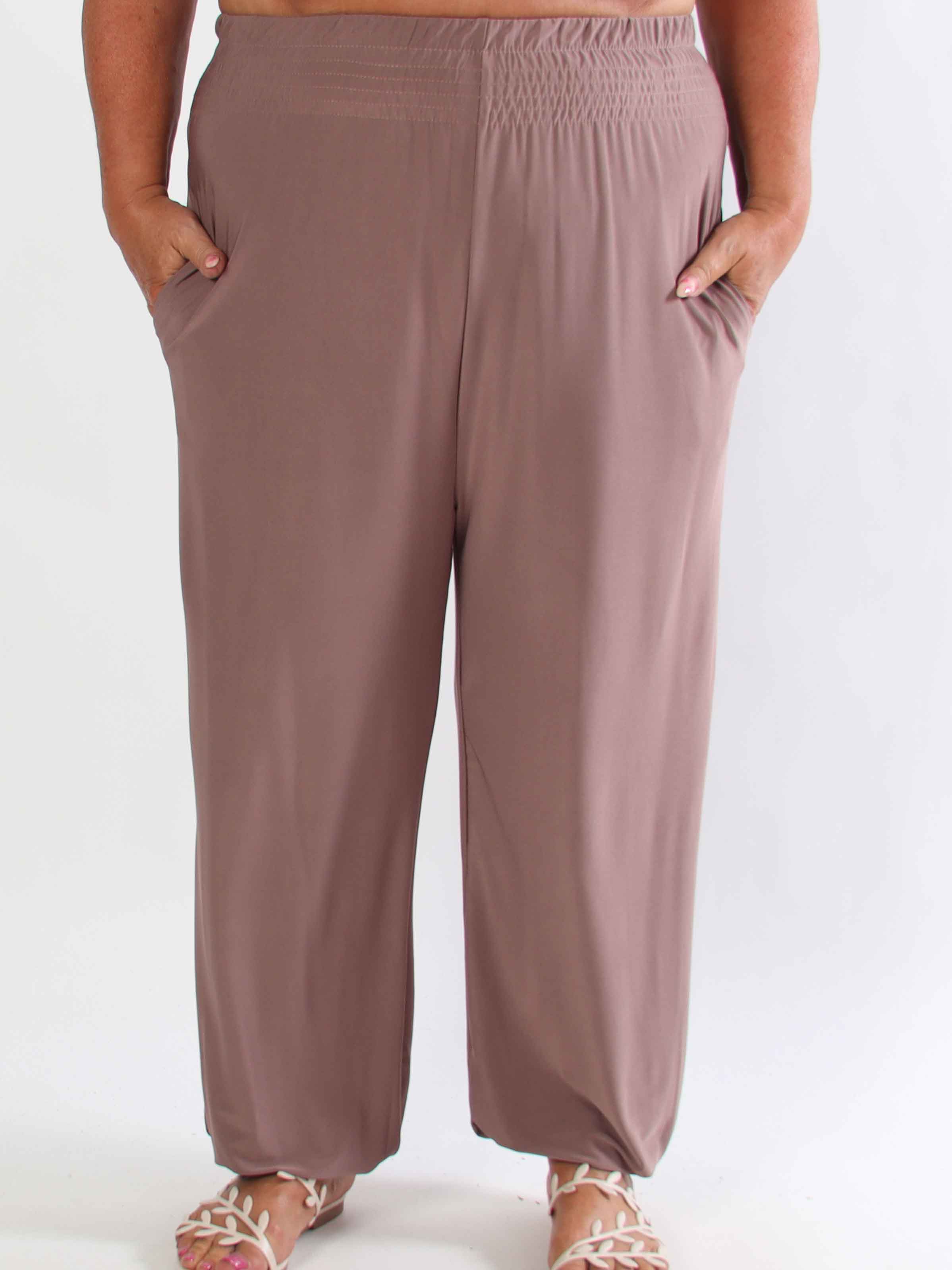 Pams Plain Harem Pants - Elastiske plus size bukser med smock i taljen