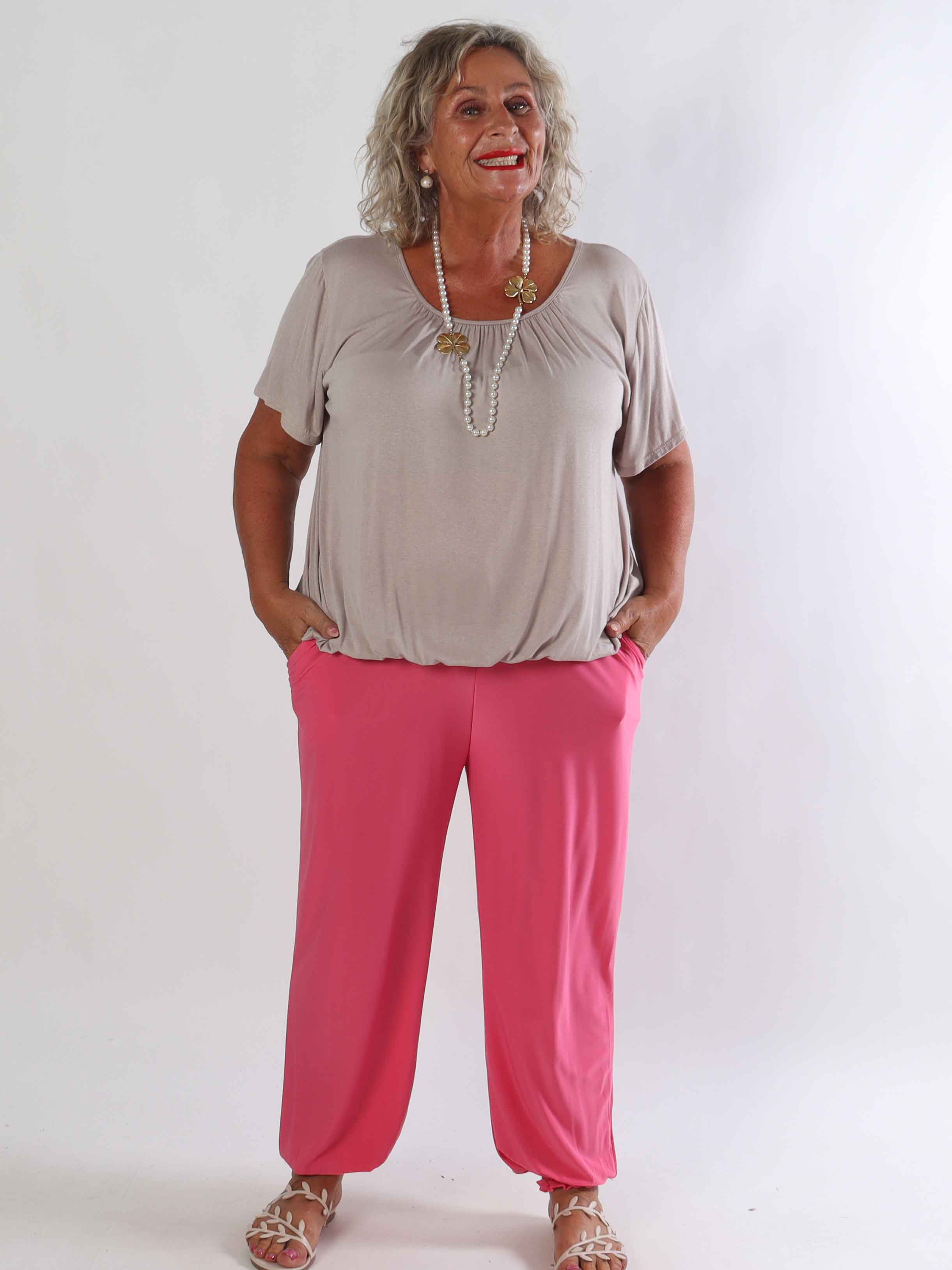 Pams Plain Harem Pants - Elastiske plus size bukser med smock i taljen